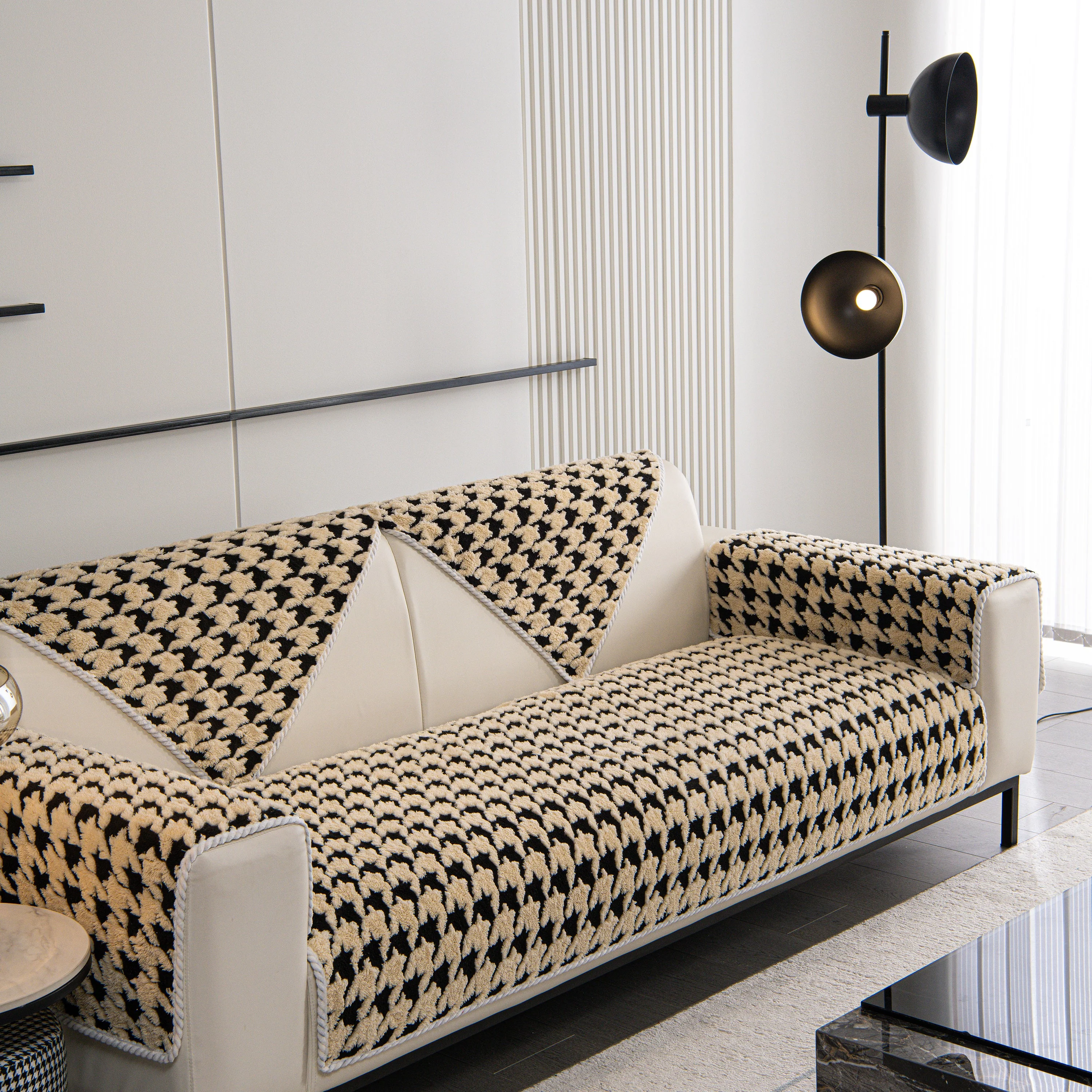 Winter Thickened Sherpa Fleece Houndstooth Sofa Cushion, Non-slip Sofa Cover with Plush - Image 35