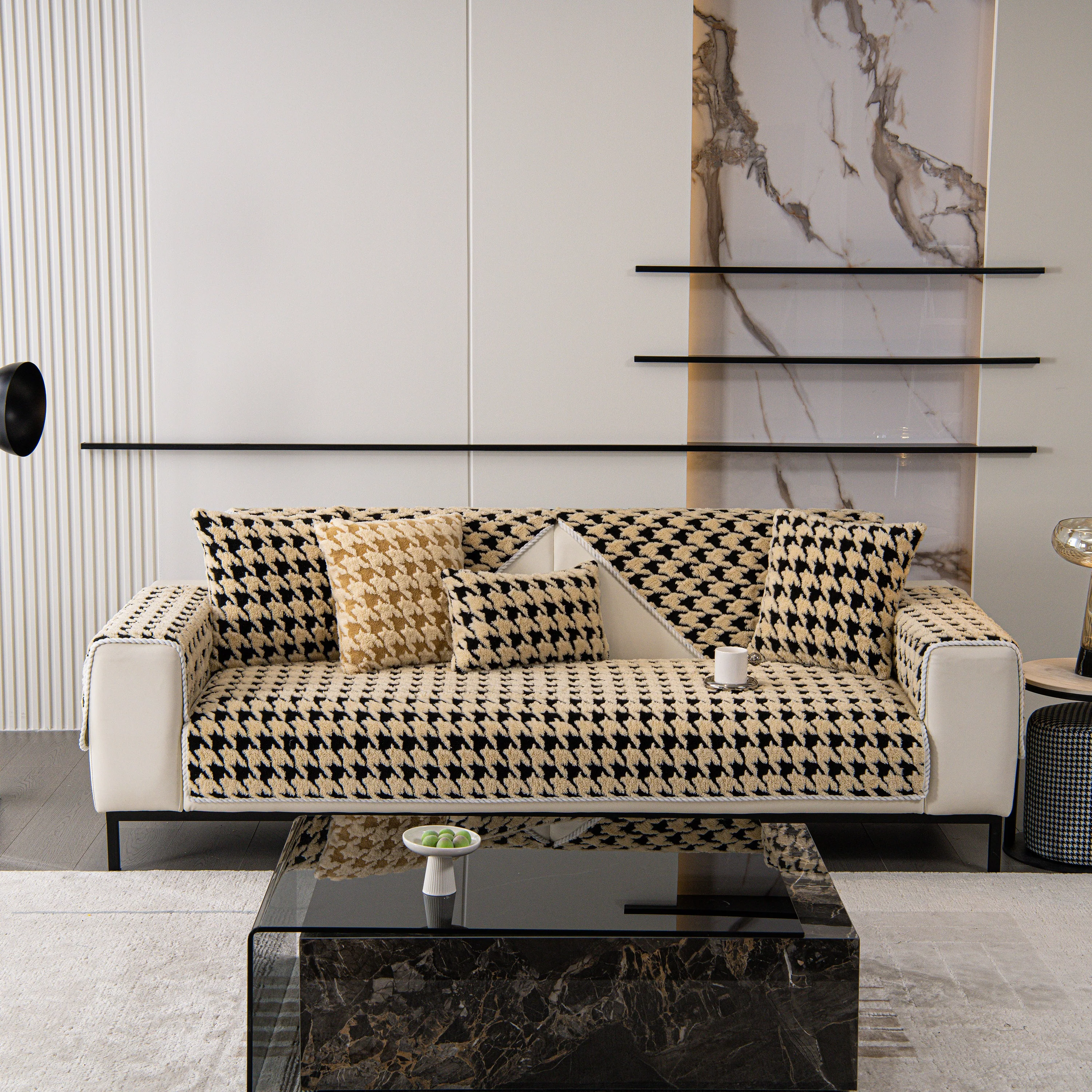 Winter Thickened Sherpa Fleece Houndstooth Sofa Cushion, Non-slip Sofa Cover with Plush - Image 36