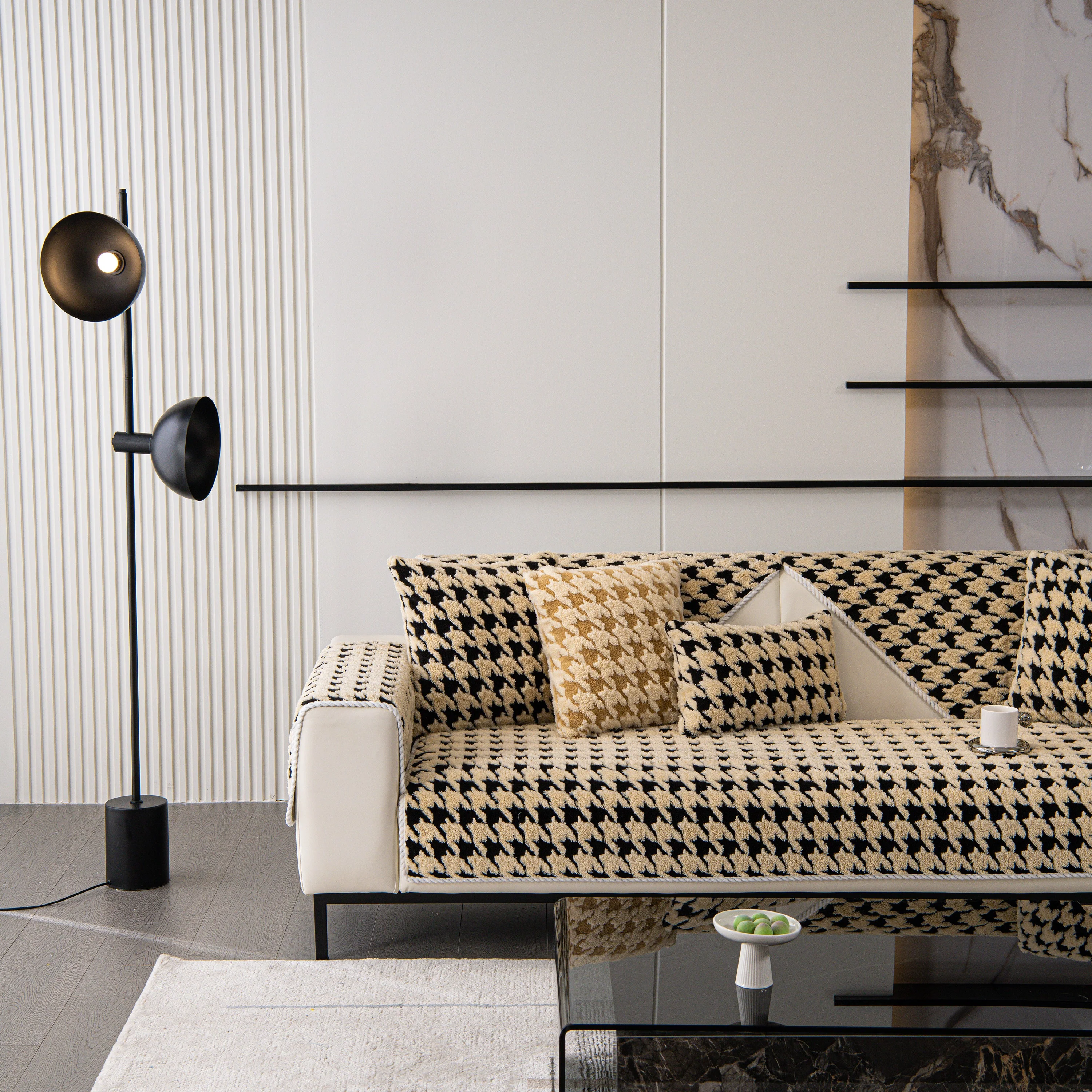 Winter Thickened Sherpa Fleece Houndstooth Sofa Cushion, Non-slip Sofa Cover with Plush - Image 37