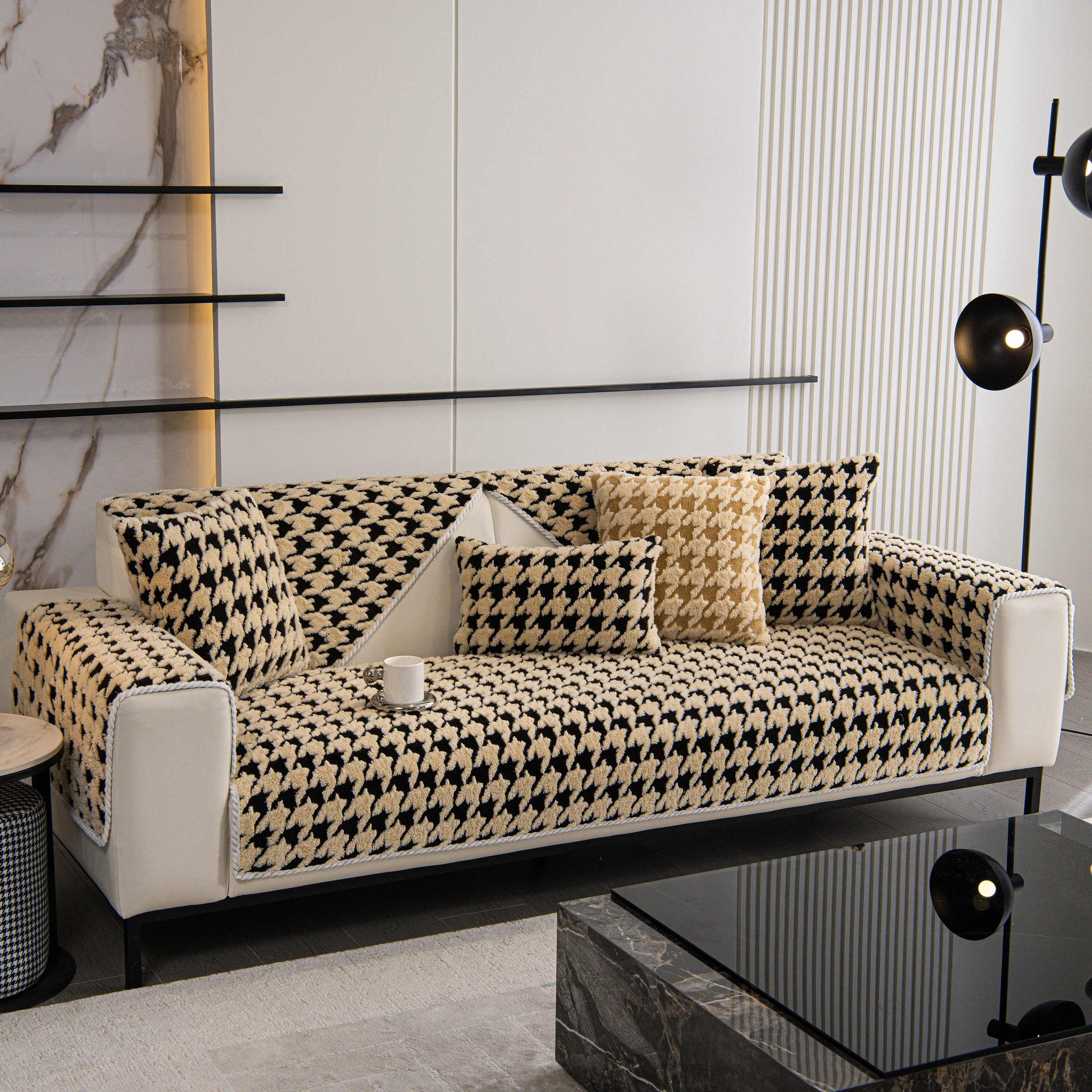 Winter Thickened Sherpa Fleece Houndstooth Sofa Cushion, Non-slip Sofa Cover with Plush - Image 38