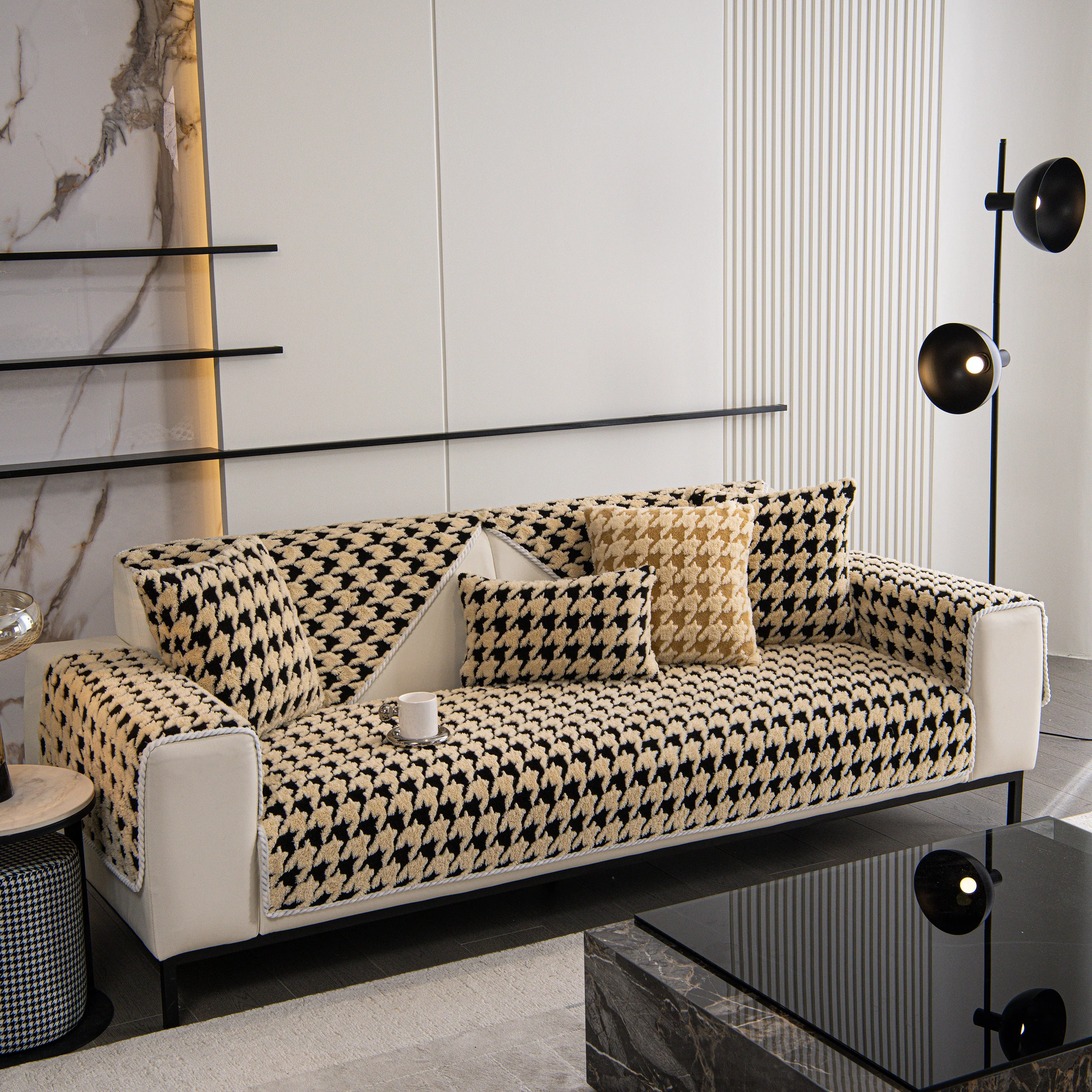 Winter Thickened Sherpa Fleece Houndstooth Sofa Cushion, Non-slip Sofa Cover with Plush - Image 39