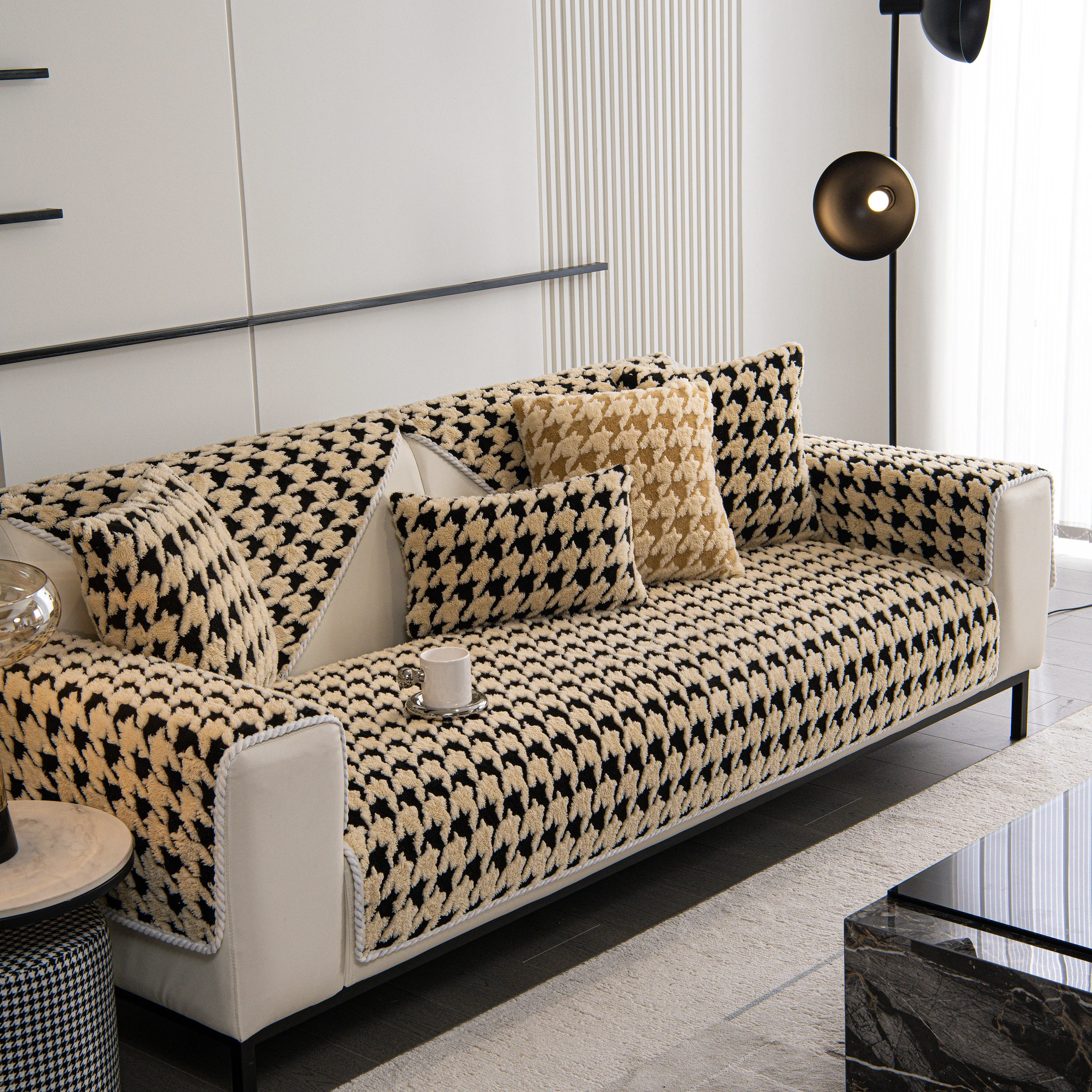 Winter Thickened Sherpa Fleece Houndstooth Sofa Cushion, Non-slip Sofa Cover with Plush - Image 41
