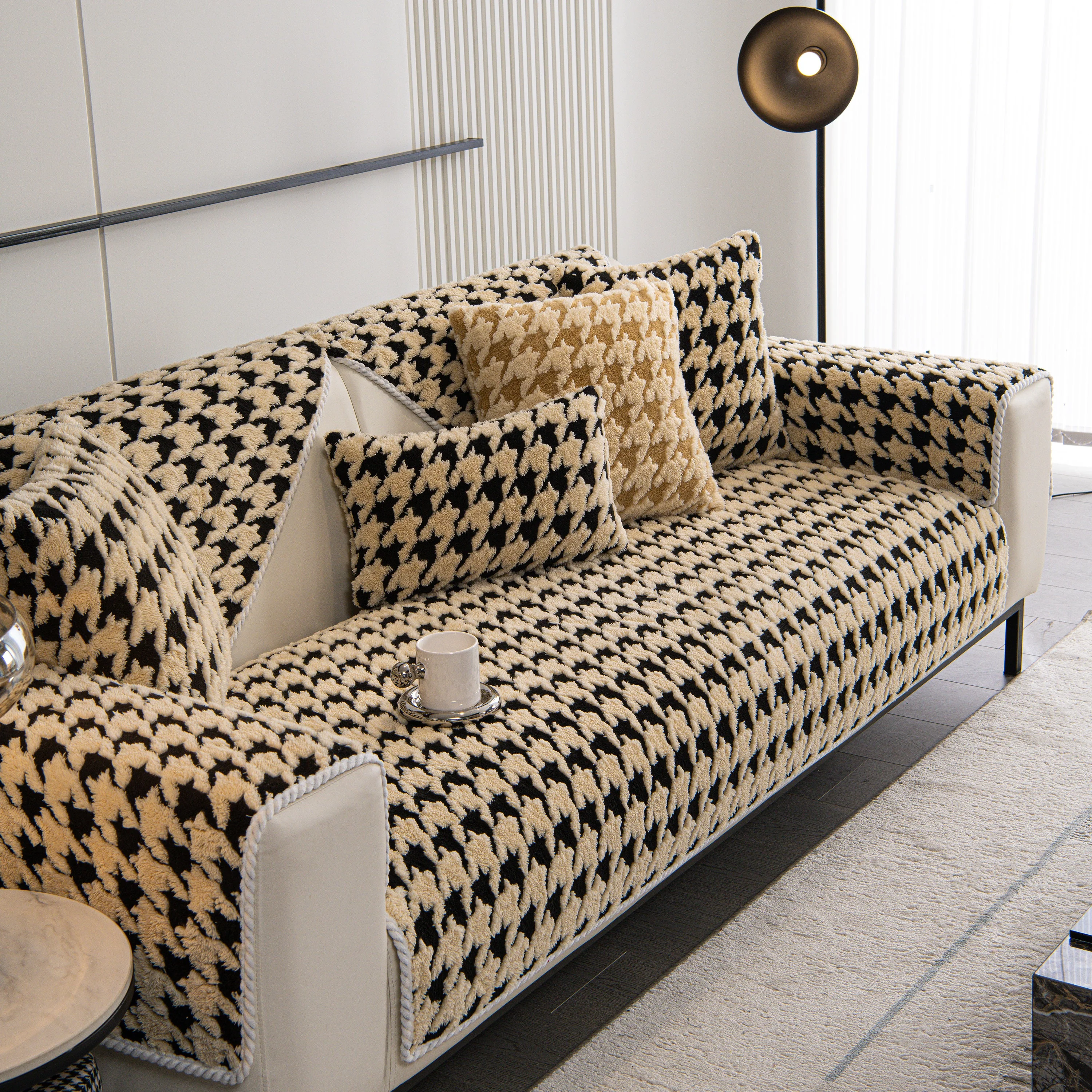 Winter Thickened Sherpa Fleece Houndstooth Sofa Cushion, Non-slip Sofa Cover with Plush - Image 42