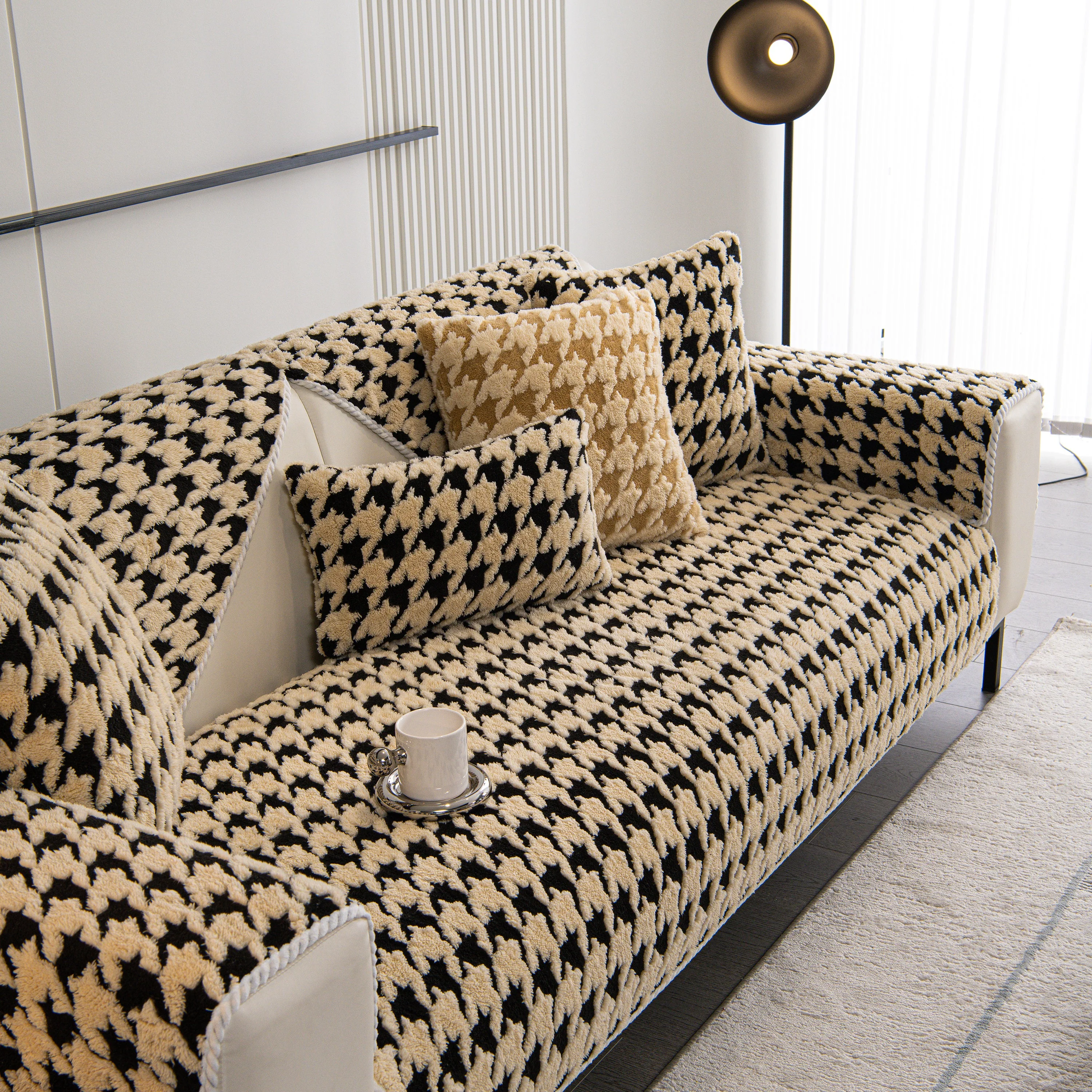 Winter Thickened Sherpa Fleece Houndstooth Sofa Cushion, Non-slip Sofa Cover with Plush - Image 43