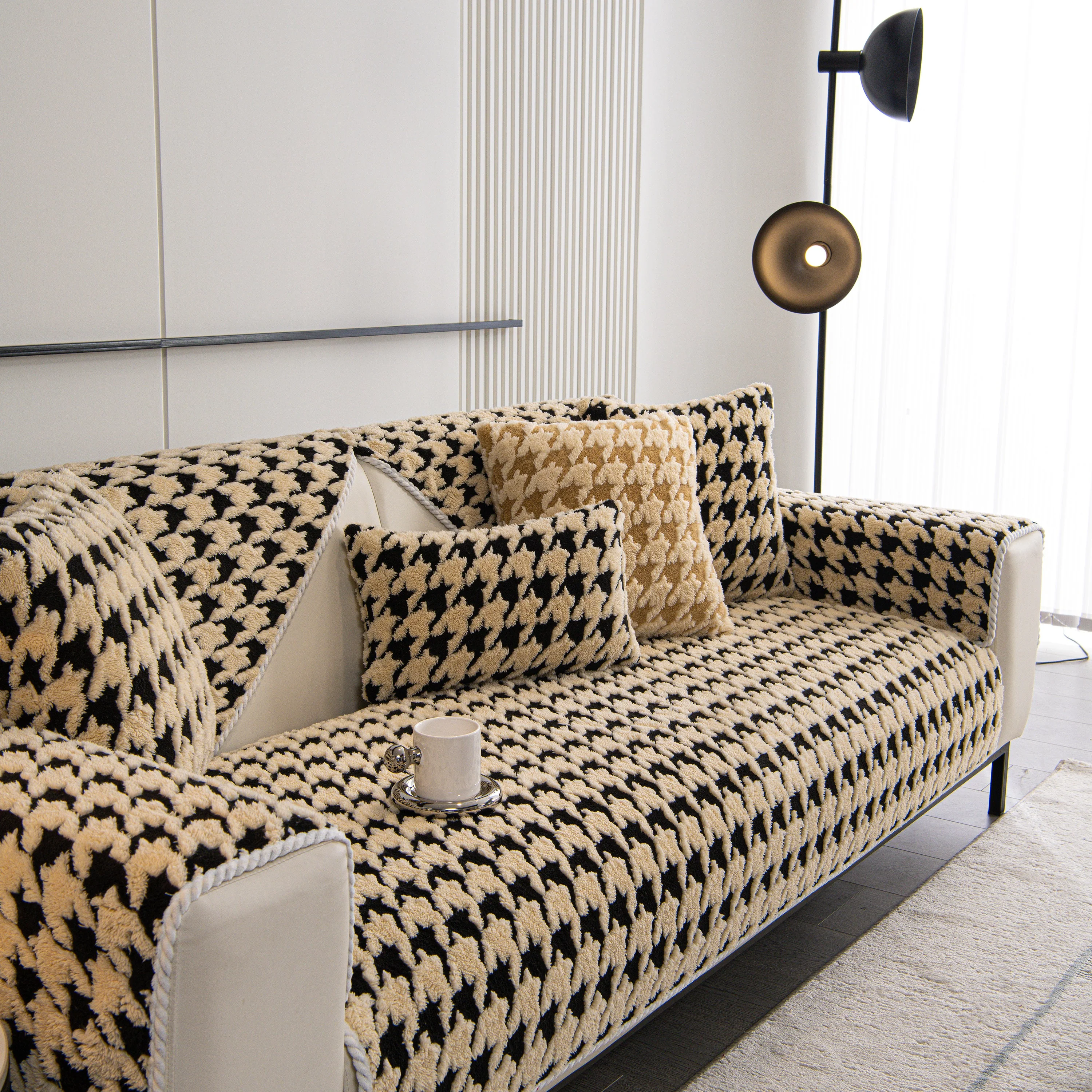 Winter Thickened Sherpa Fleece Houndstooth Sofa Cushion, Non-slip Sofa Cover with Plush - Image 44