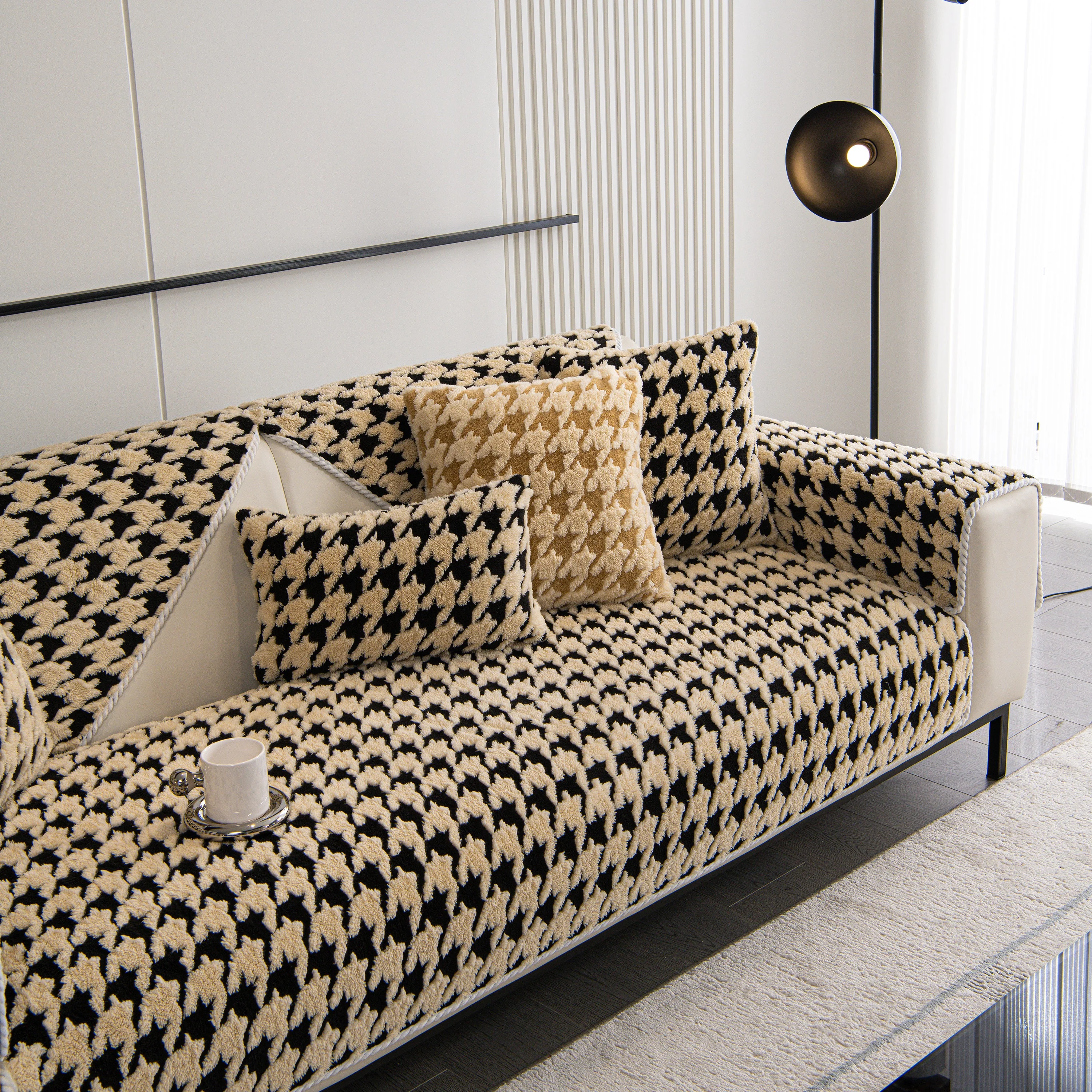 Winter Thickened Sherpa Fleece Houndstooth Sofa Cushion, Non-slip Sofa Cover with Plush - Image 45