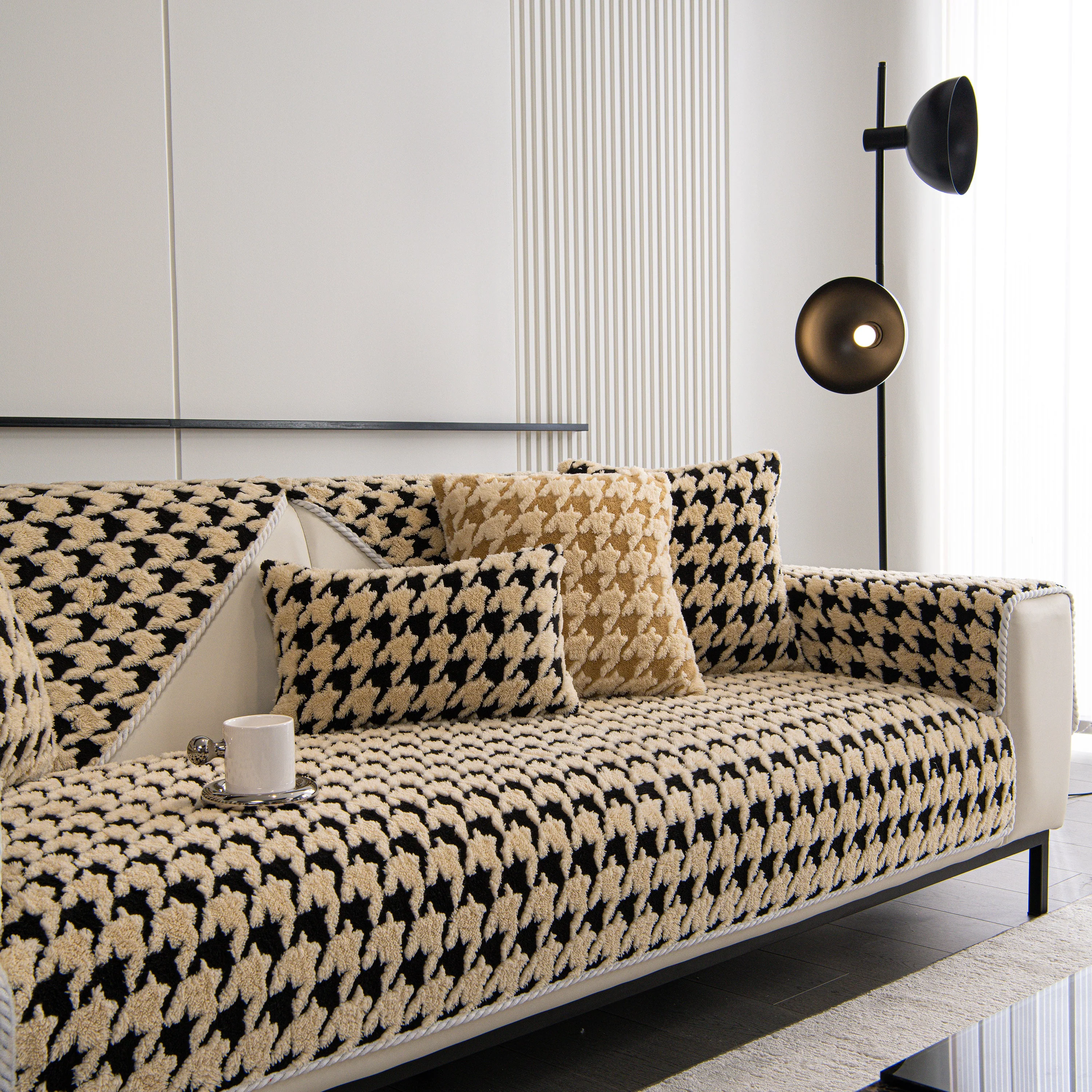 Winter Thickened Sherpa Fleece Houndstooth Sofa Cushion, Non-slip Sofa Cover with Plush - Image 46