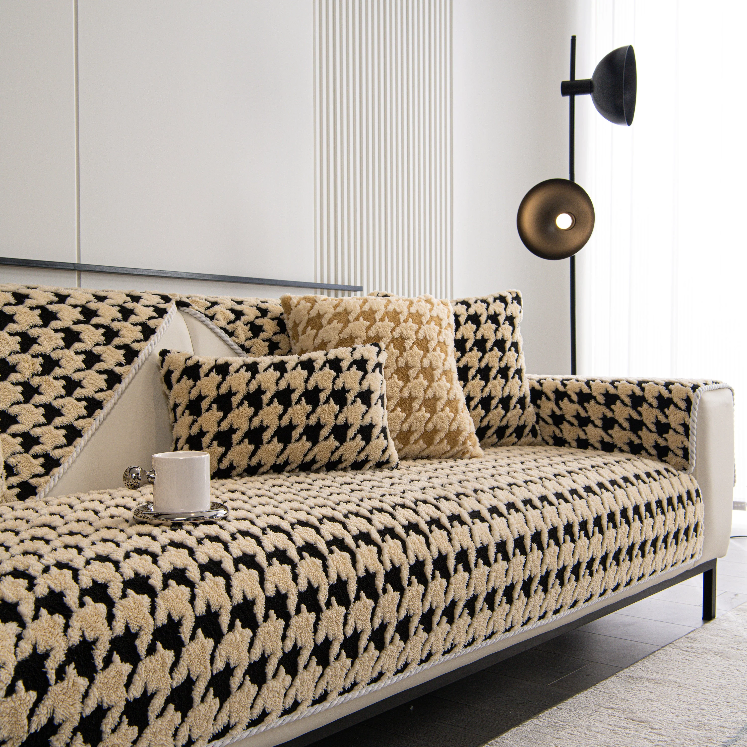 Winter Thickened Sherpa Fleece Houndstooth Sofa Cushion, Non-slip Sofa Cover with Plush - Image 47