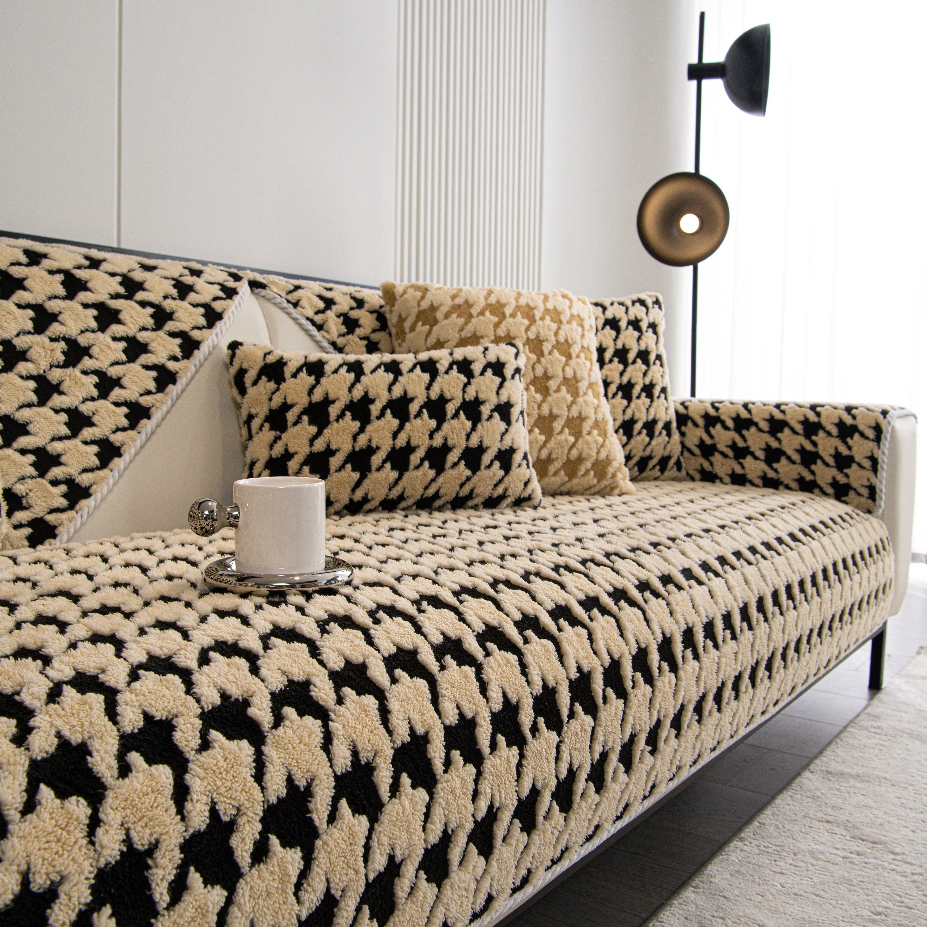 Winter Thickened Sherpa Fleece Houndstooth Sofa Cushion, Non-slip Sofa Cover with Plush - Image 48