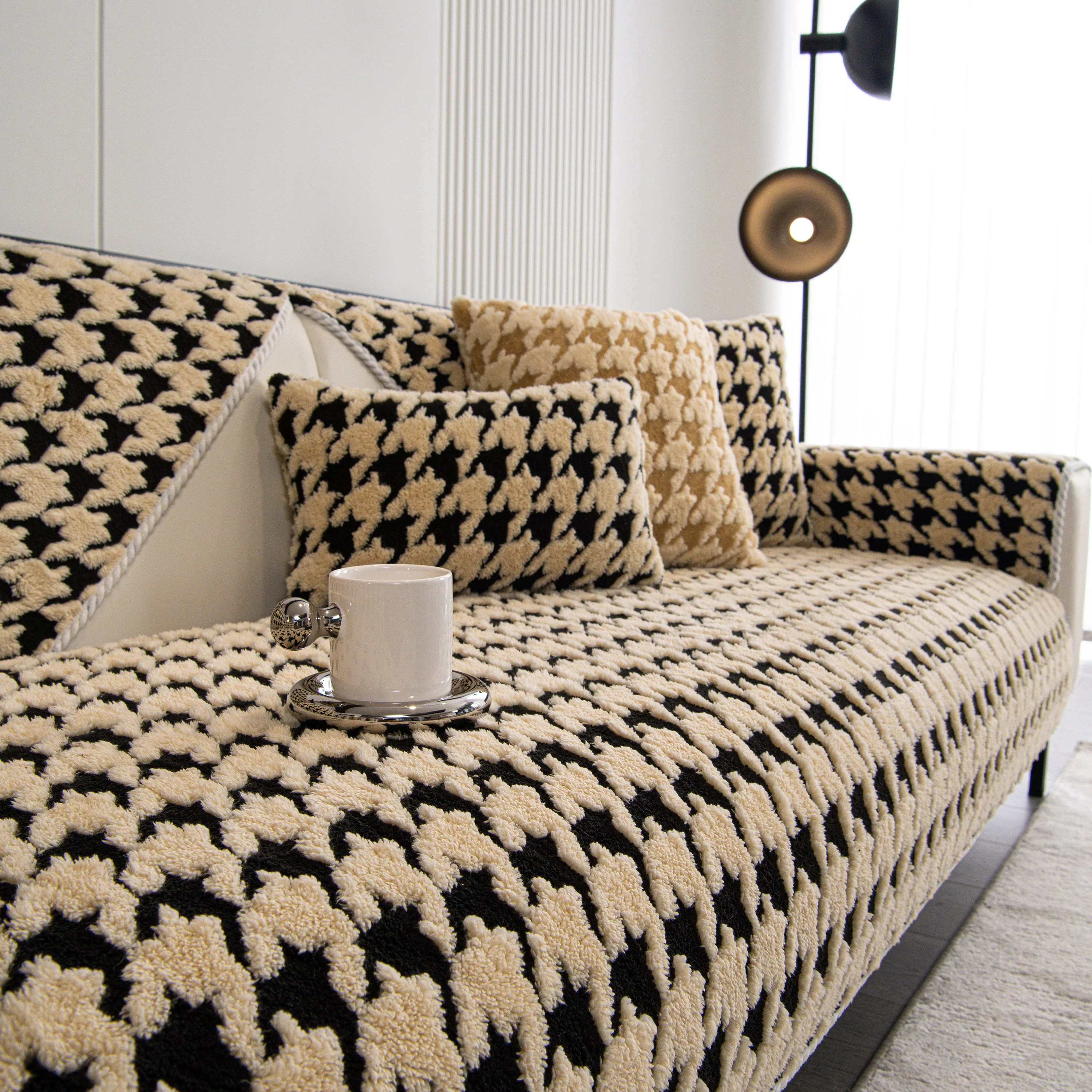 Winter Thickened Sherpa Fleece Houndstooth Sofa Cushion, Non-slip Sofa Cover with Plush - Image 49