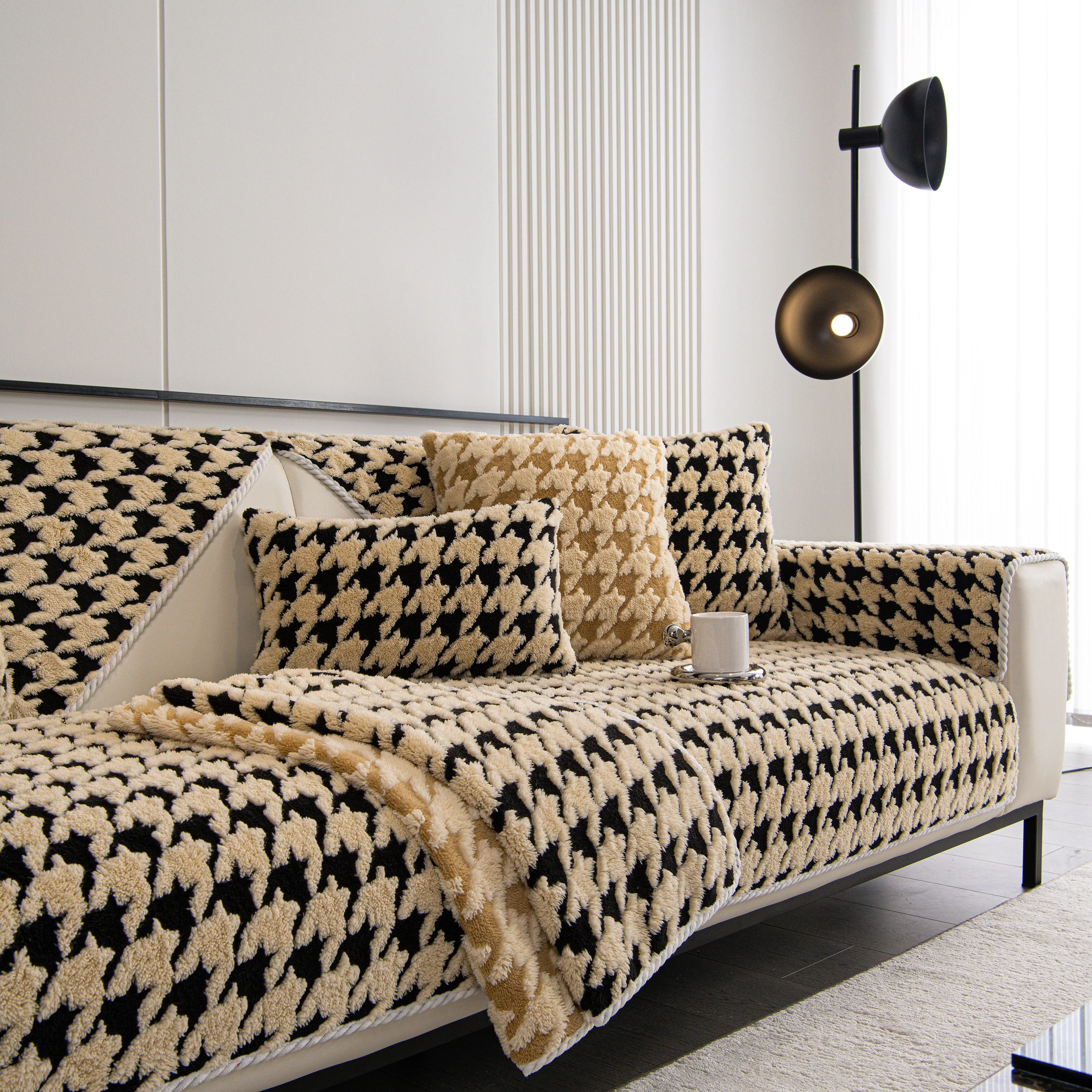 Winter Thickened Sherpa Fleece Houndstooth Sofa Cushion, Non-slip Sofa Cover with Plush - Image 54
