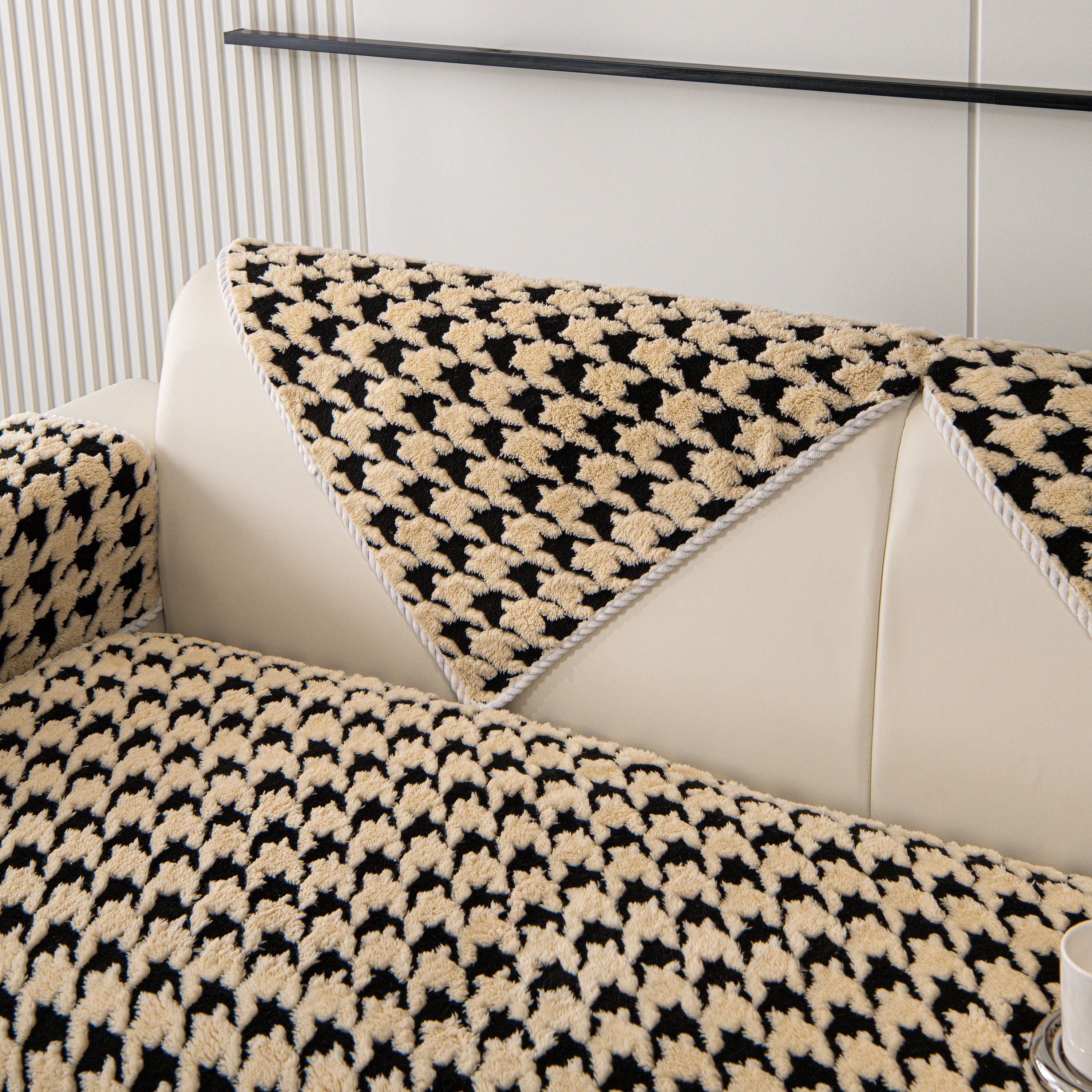 Winter Thickened Sherpa Fleece Houndstooth Sofa Cushion, Non-slip Sofa Cover with Plush - Image 61