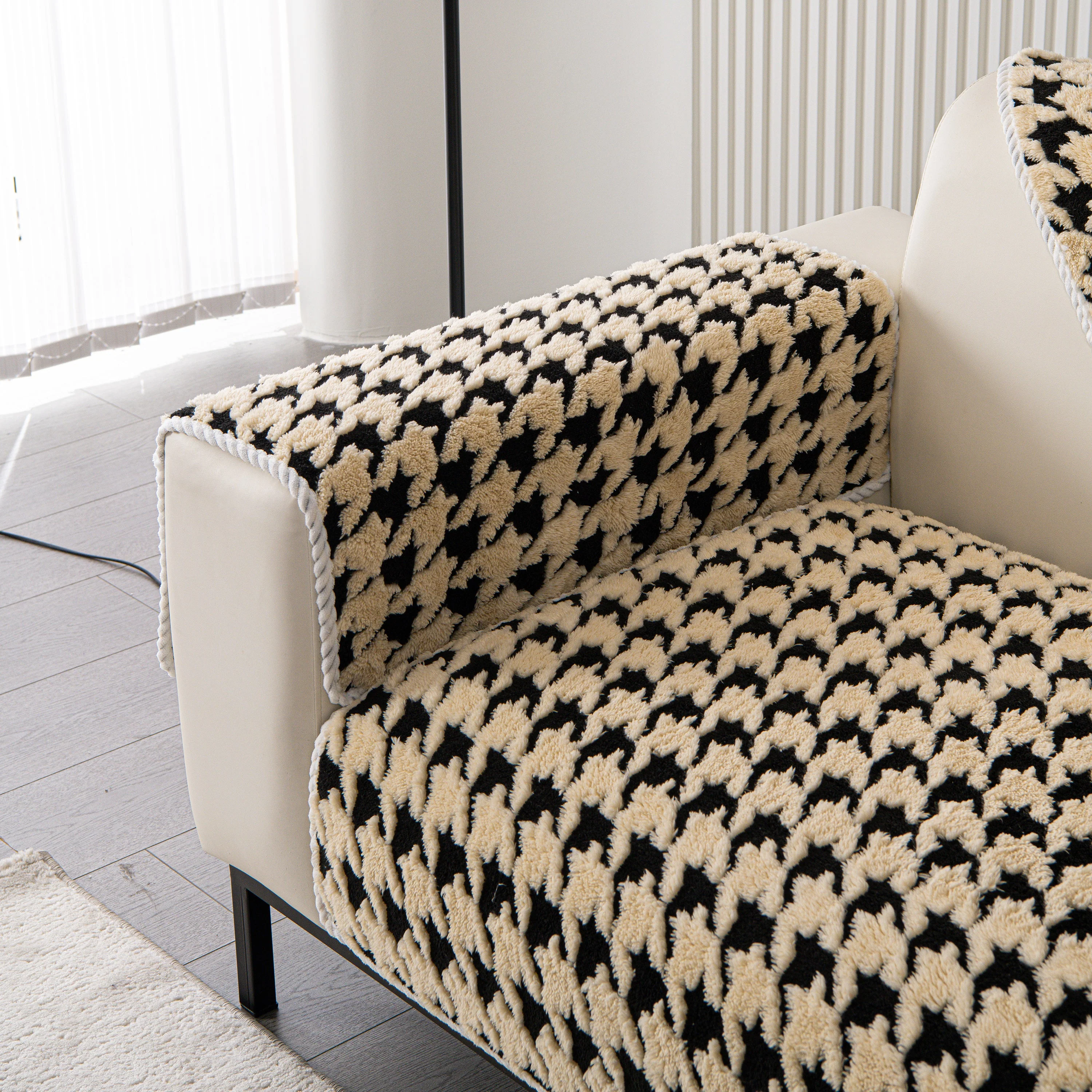Winter Thickened Sherpa Fleece Houndstooth Sofa Cushion, Non-slip Sofa Cover with Plush - Image 62