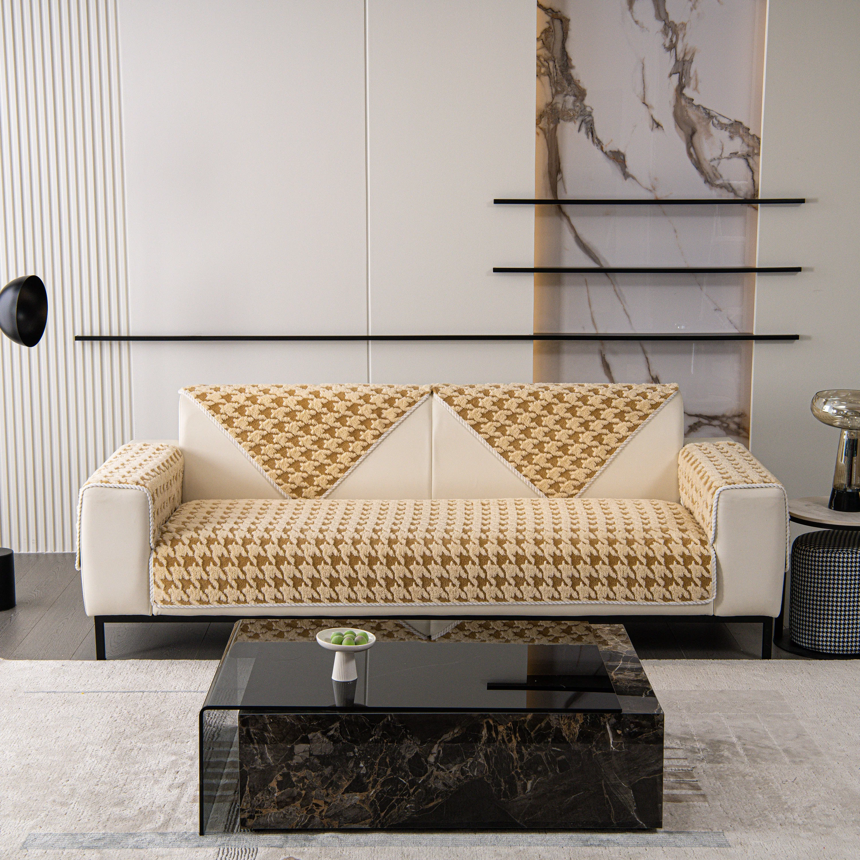 Winter Thickened Sherpa Fleece Houndstooth Sofa Cushion, Non-slip Sofa Cover with Plush - Image 67