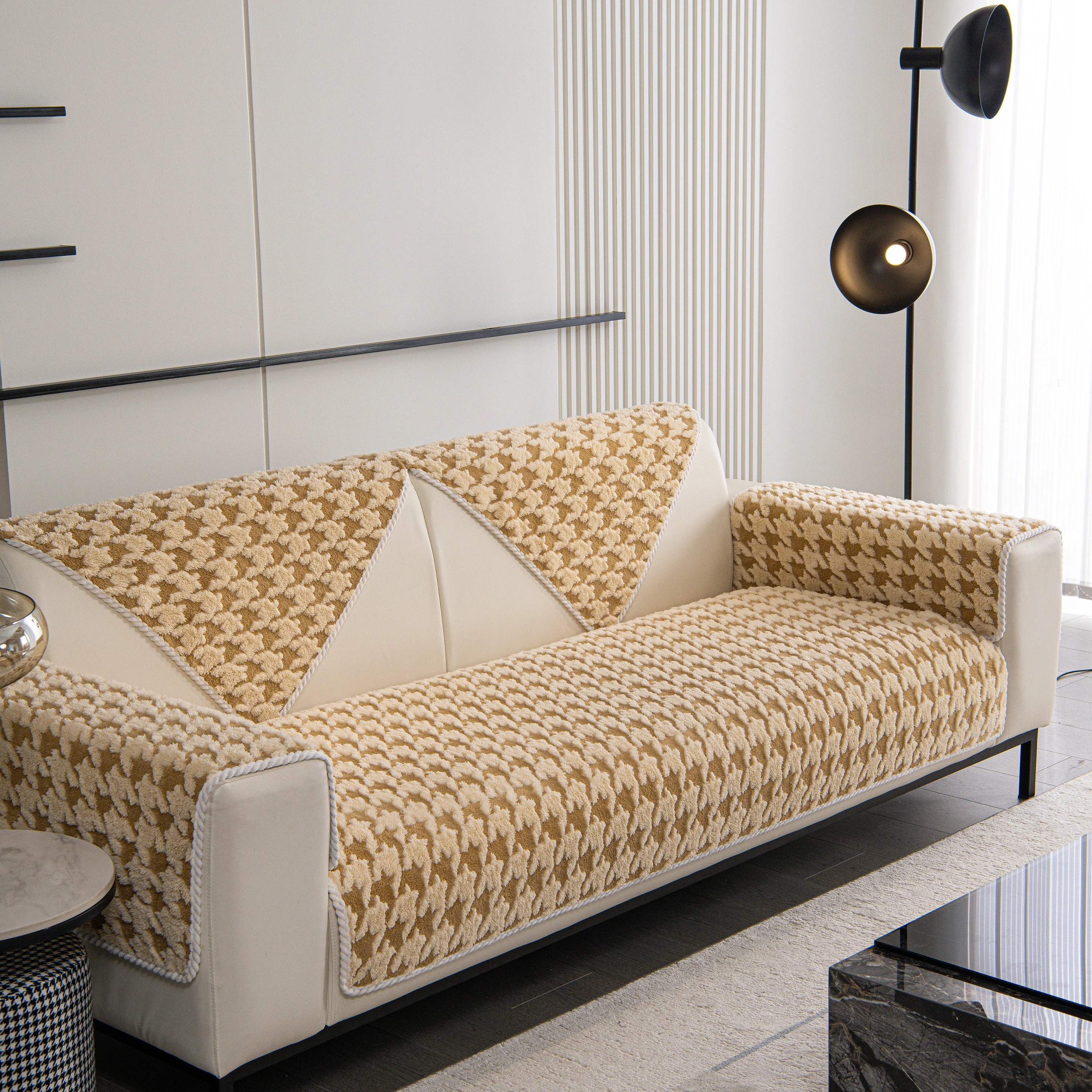 Winter Thickened Sherpa Fleece Houndstooth Sofa Cushion, Non-slip Sofa Cover with Plush - Image 68