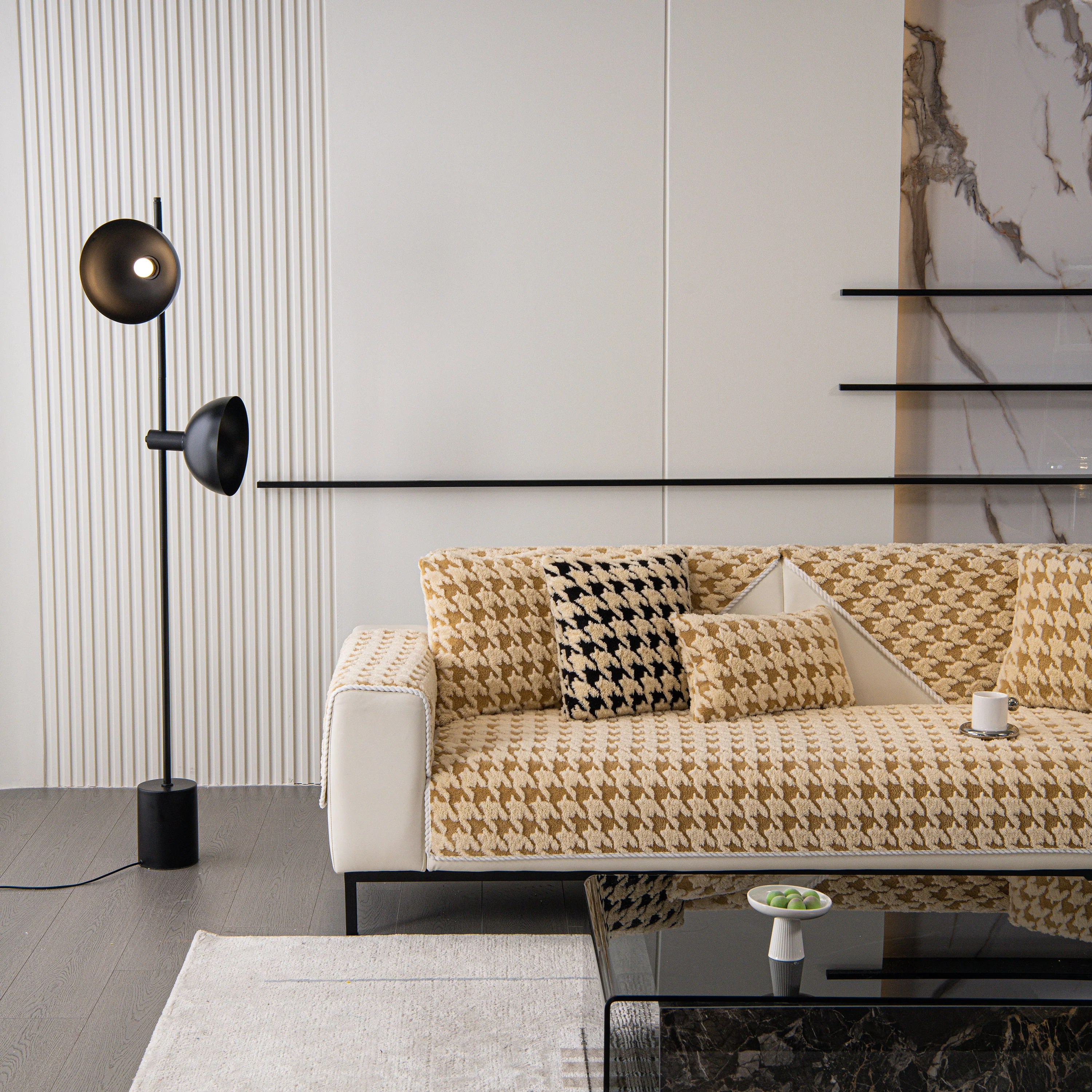 Winter Thickened Sherpa Fleece Houndstooth Sofa Cushion, Non-slip Sofa Cover with Plush - Image 70