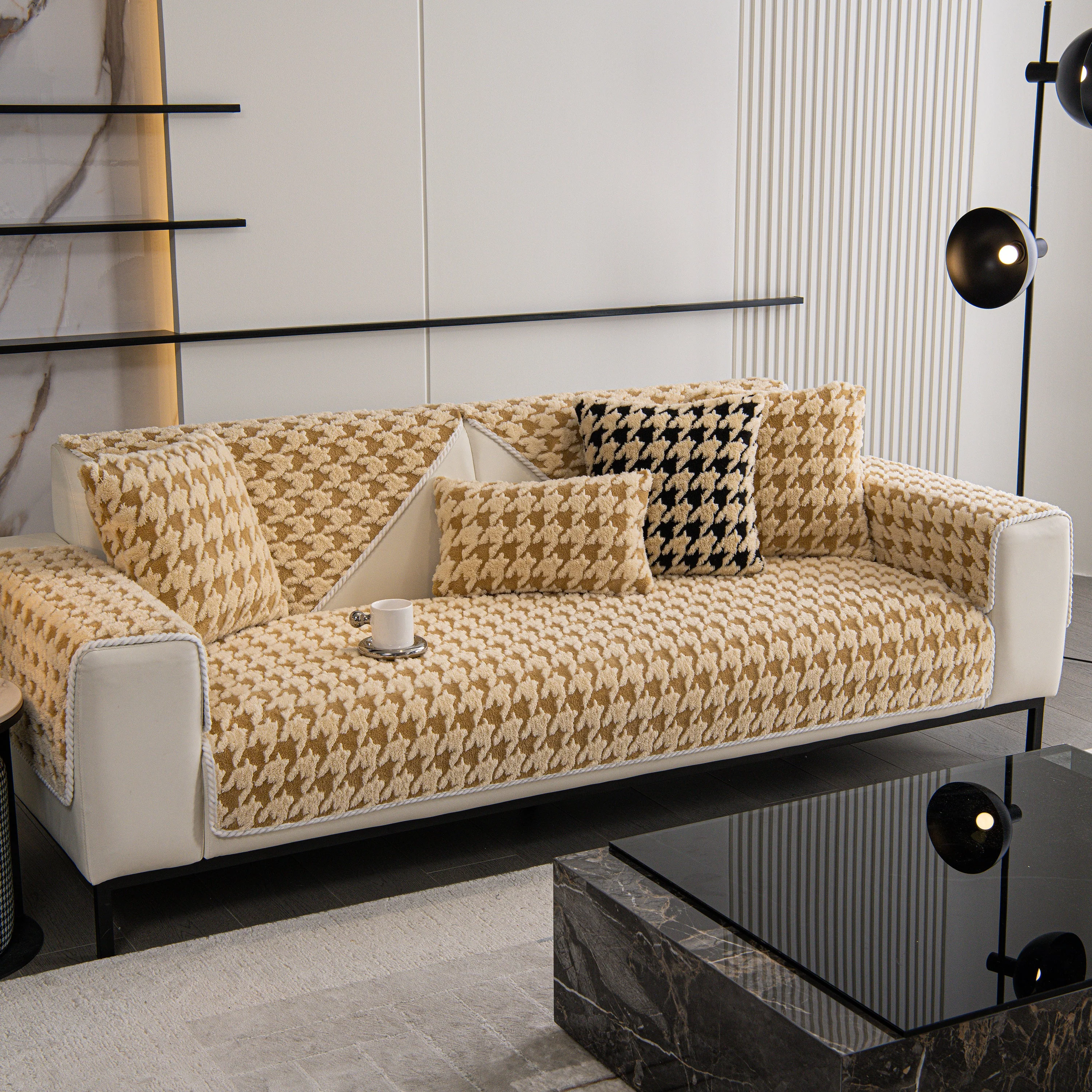 Winter Thickened Sherpa Fleece Houndstooth Sofa Cushion, Non-slip Sofa Cover with Plush - Image 71