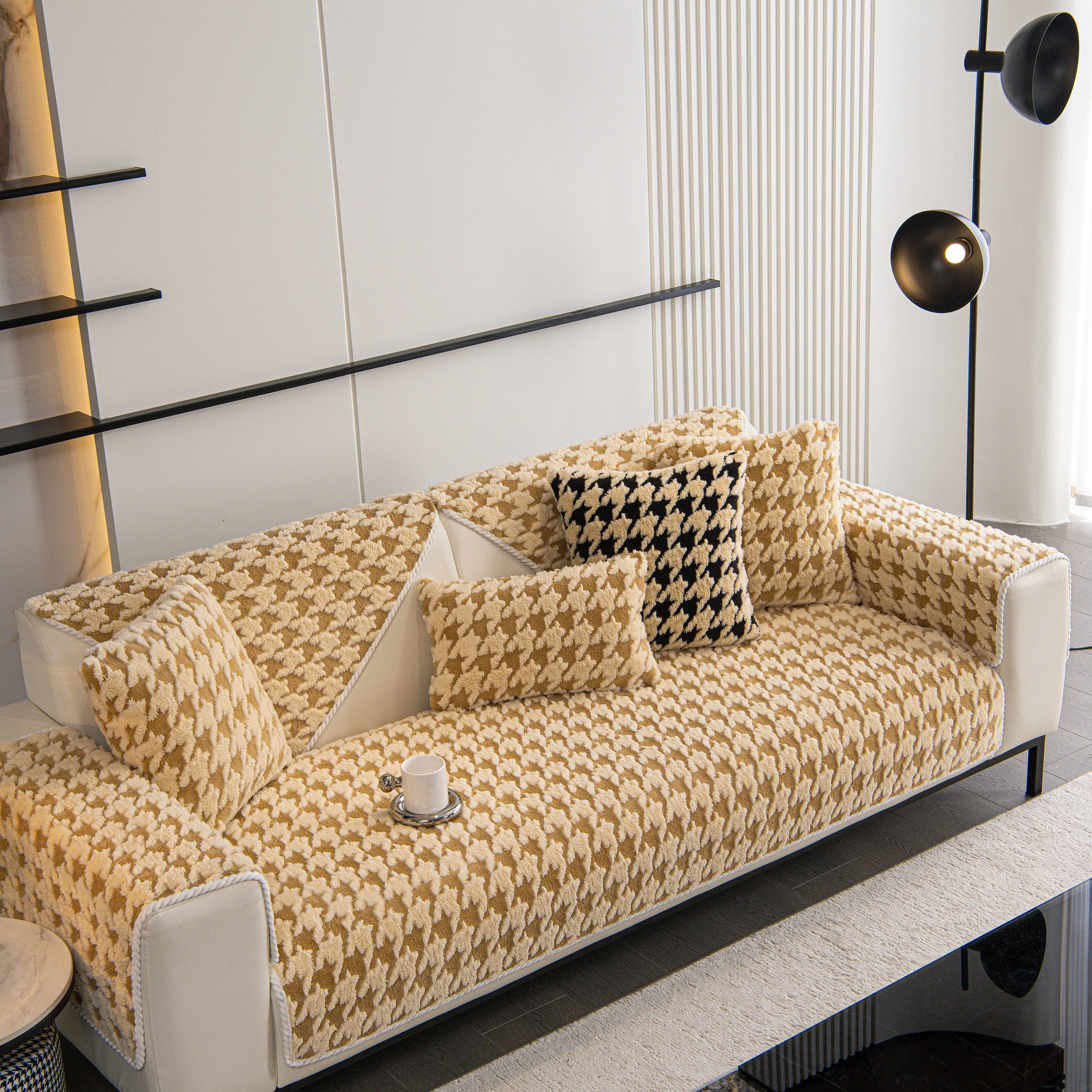 Winter Thickened Sherpa Fleece Houndstooth Sofa Cushion, Non-slip Sofa Cover with Plush - Image 73