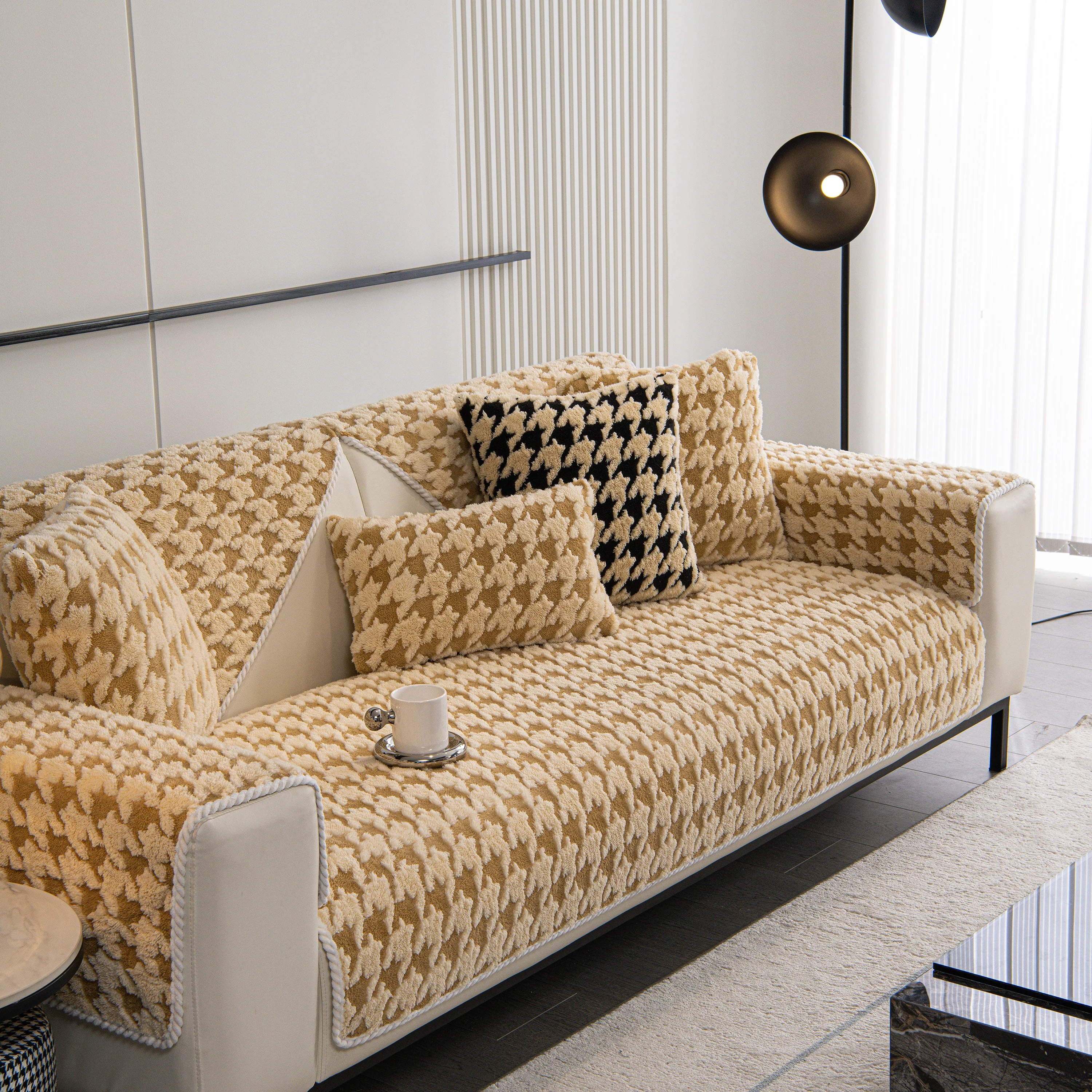 Winter Thickened Sherpa Fleece Houndstooth Sofa Cushion, Non-slip Sofa Cover with Plush - Image 74