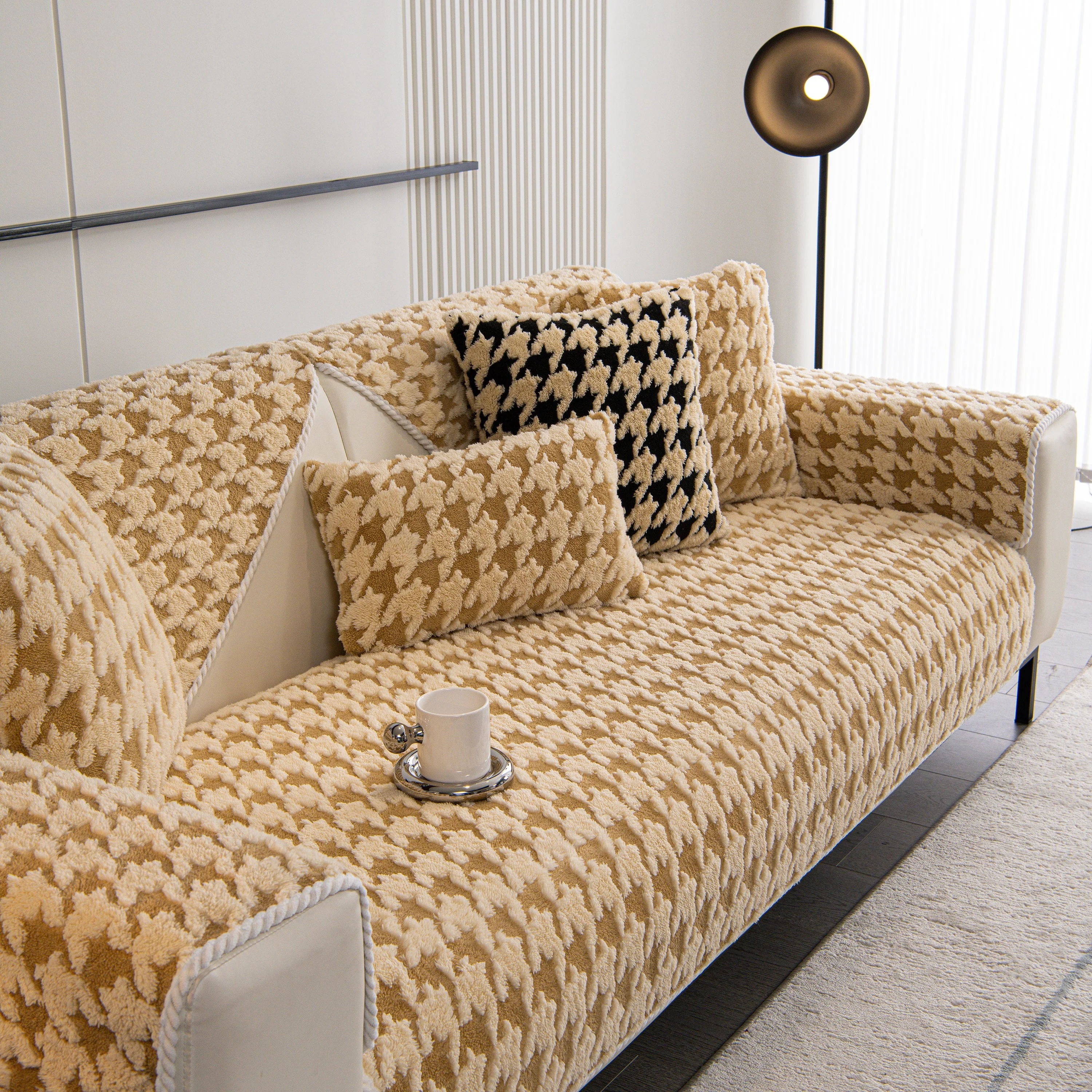 Winter Thickened Sherpa Fleece Houndstooth Sofa Cushion, Non-slip Sofa Cover with Plush - Image 76
