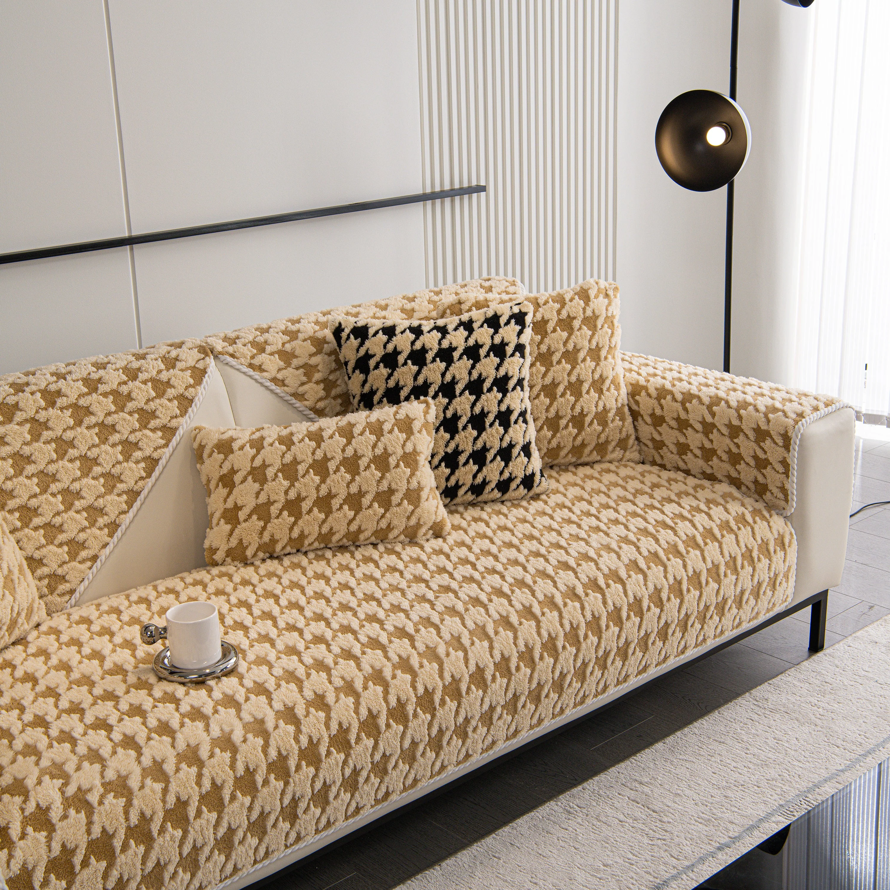 Winter Thickened Sherpa Fleece Houndstooth Sofa Cushion, Non-slip Sofa Cover with Plush - Image 77