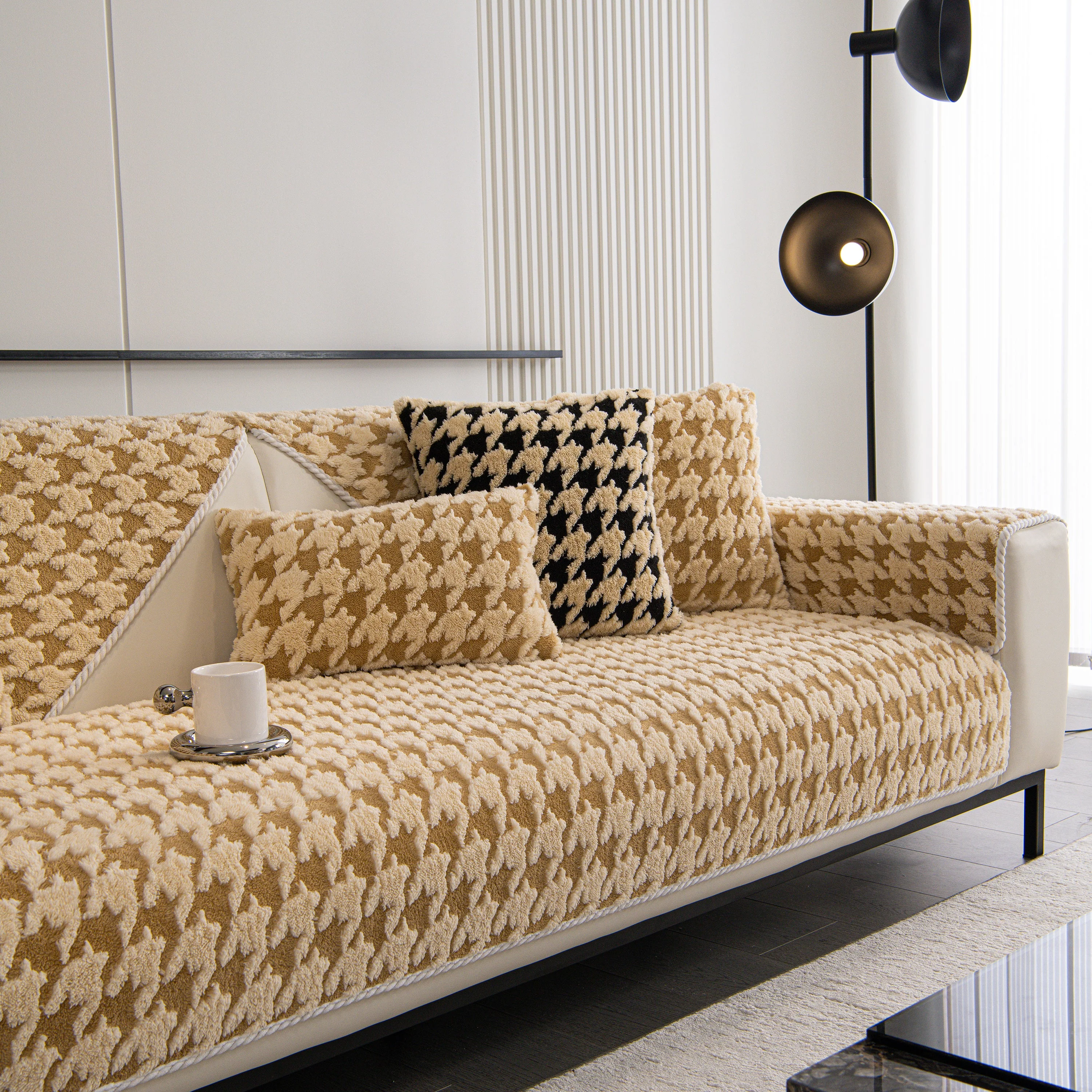 Winter Thickened Sherpa Fleece Houndstooth Sofa Cushion, Non-slip Sofa Cover with Plush - Image 78
