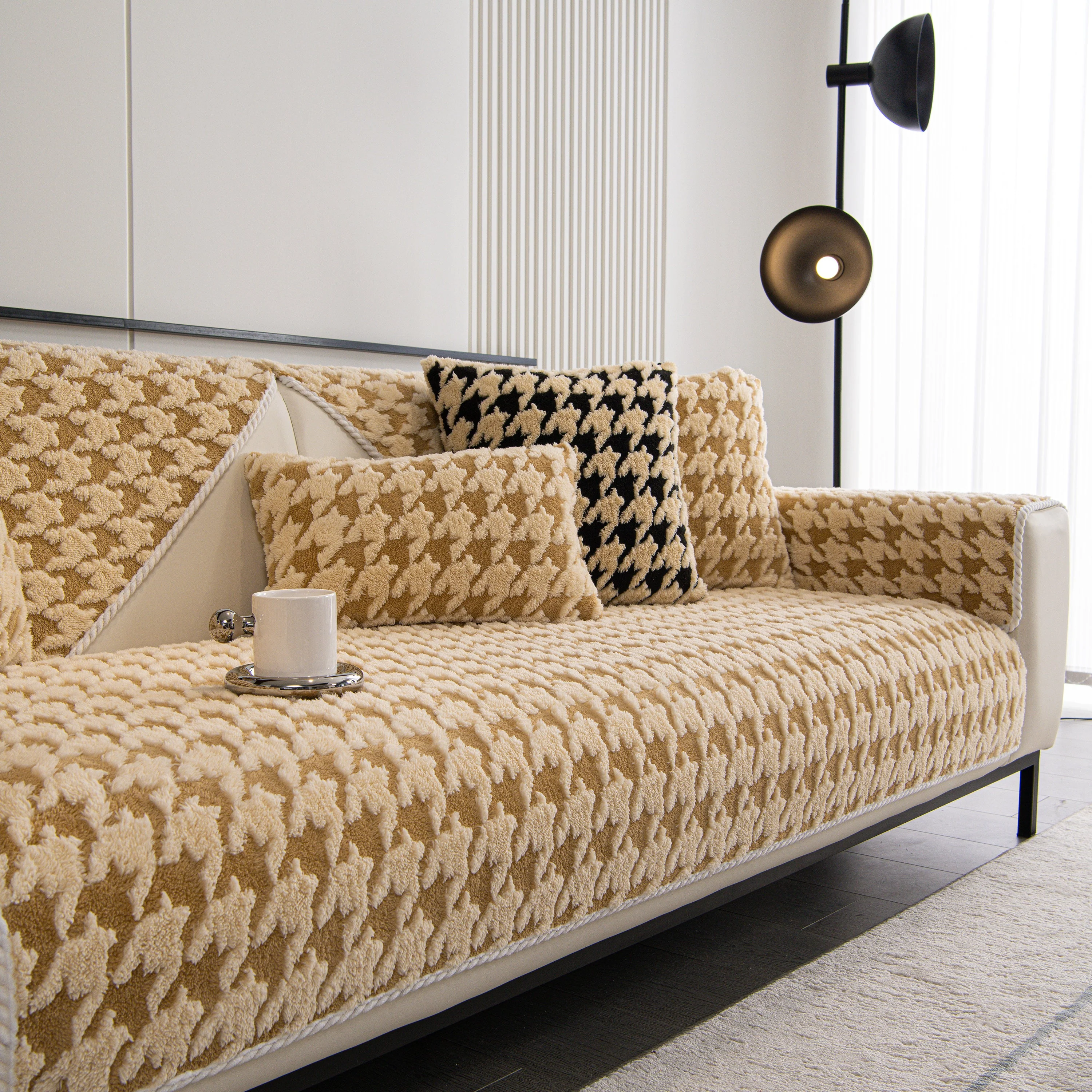 Winter Thickened Sherpa Fleece Houndstooth Sofa Cushion, Non-slip Sofa Cover with Plush - Image 79
