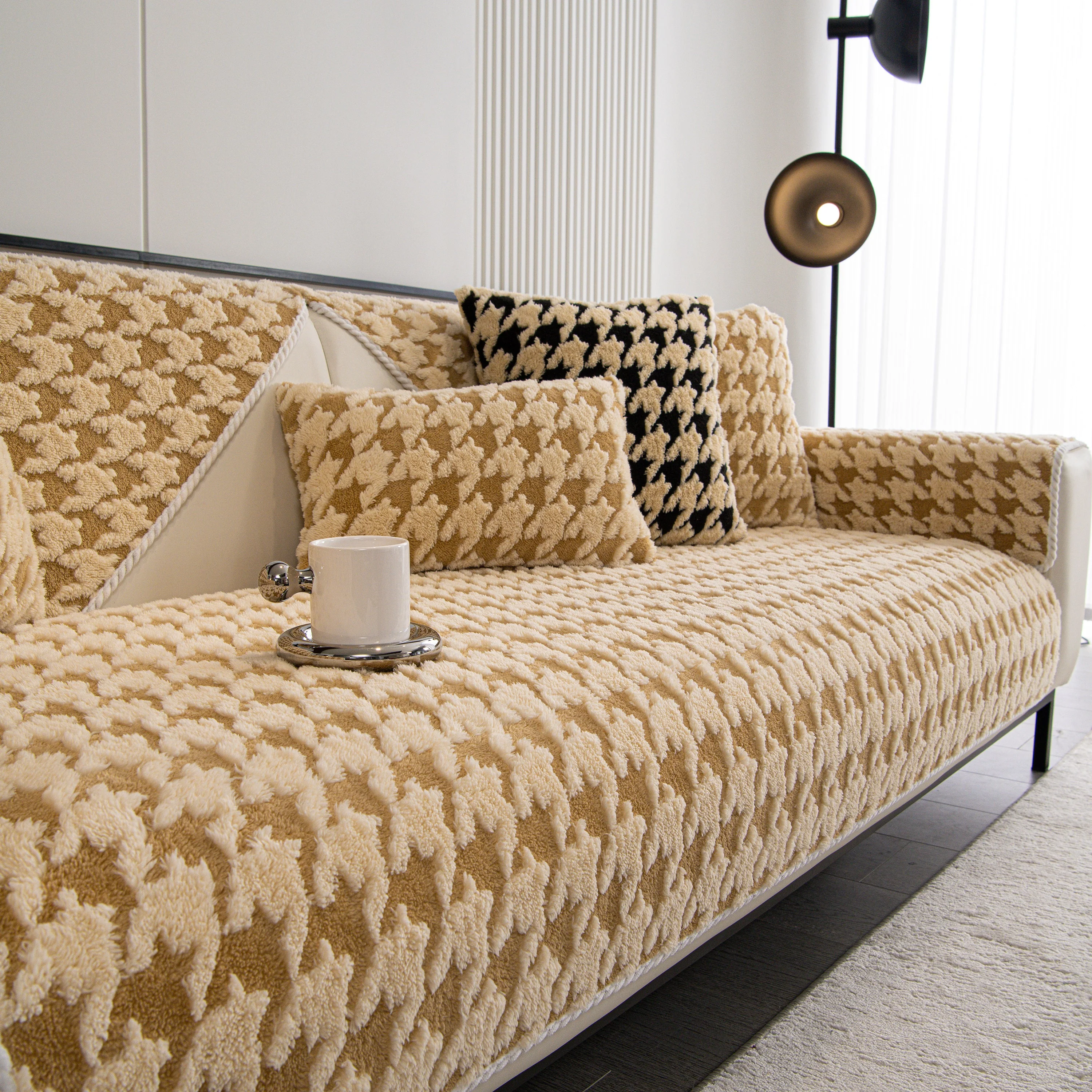 Winter Thickened Sherpa Fleece Houndstooth Sofa Cushion, Non-slip Sofa Cover with Plush - Image 80