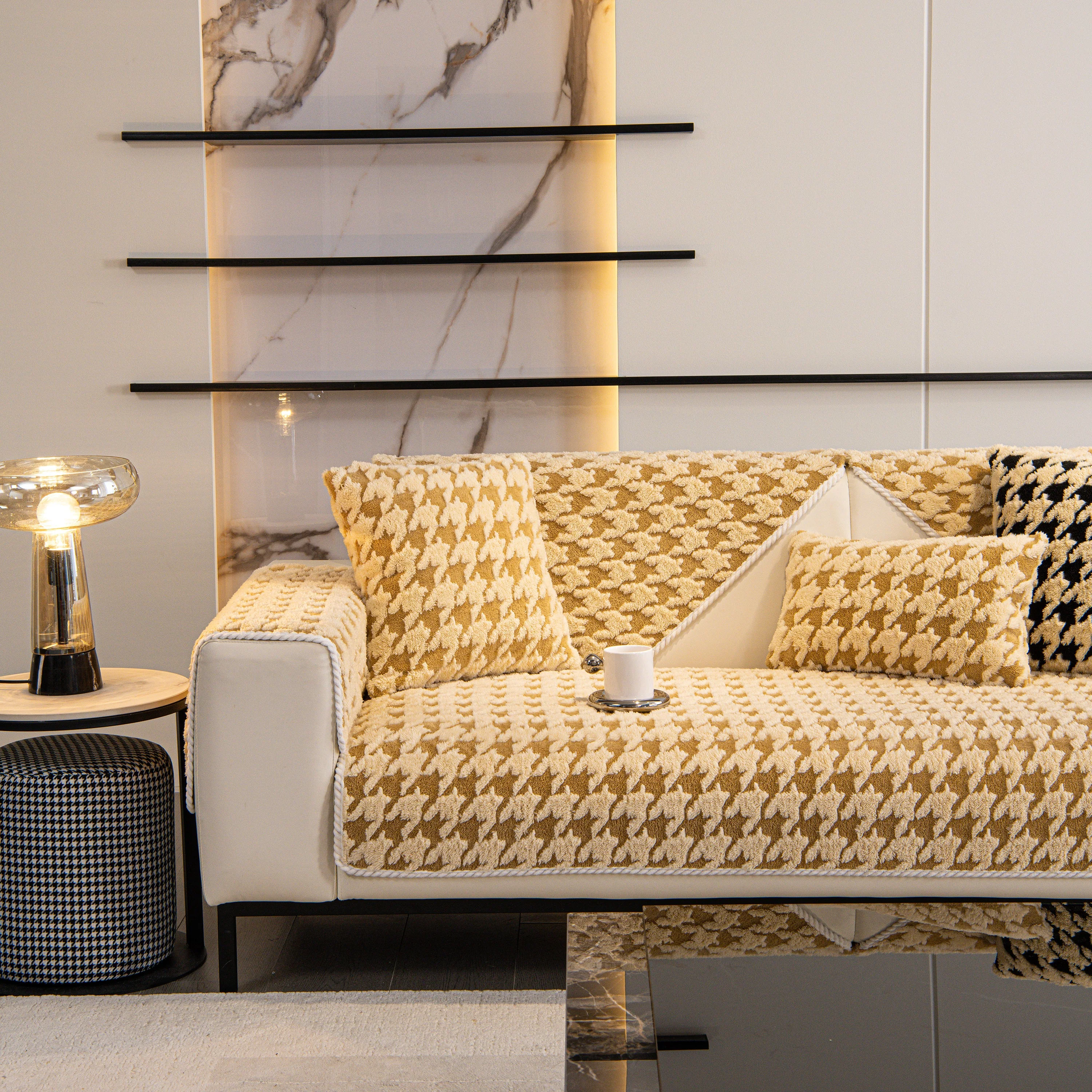 Winter Thickened Sherpa Fleece Houndstooth Sofa Cushion, Non-slip Sofa Cover with Plush - Image 83