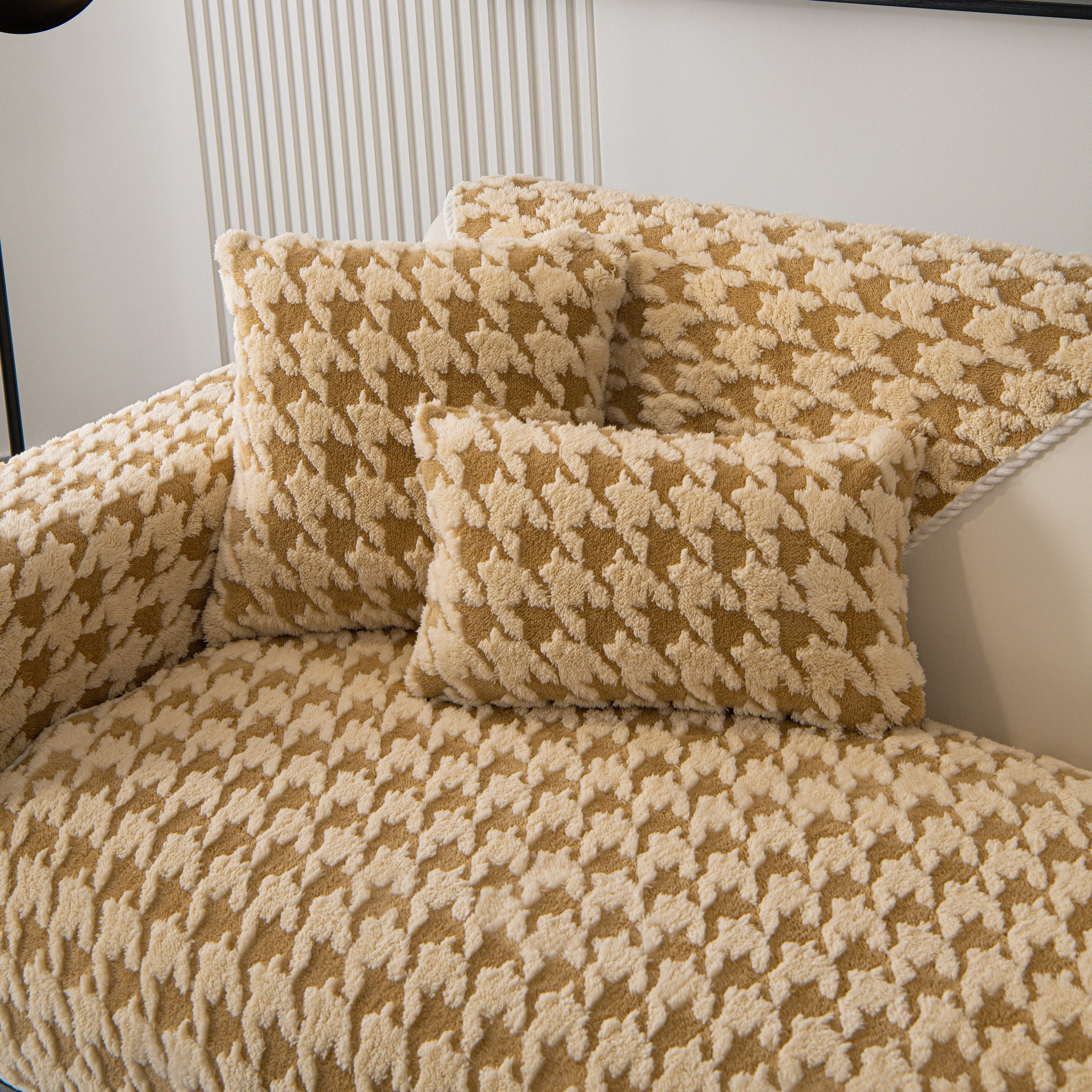 Winter Thickened Sherpa Fleece Houndstooth Sofa Cushion, Non-slip Sofa Cover with Plush - Image 92