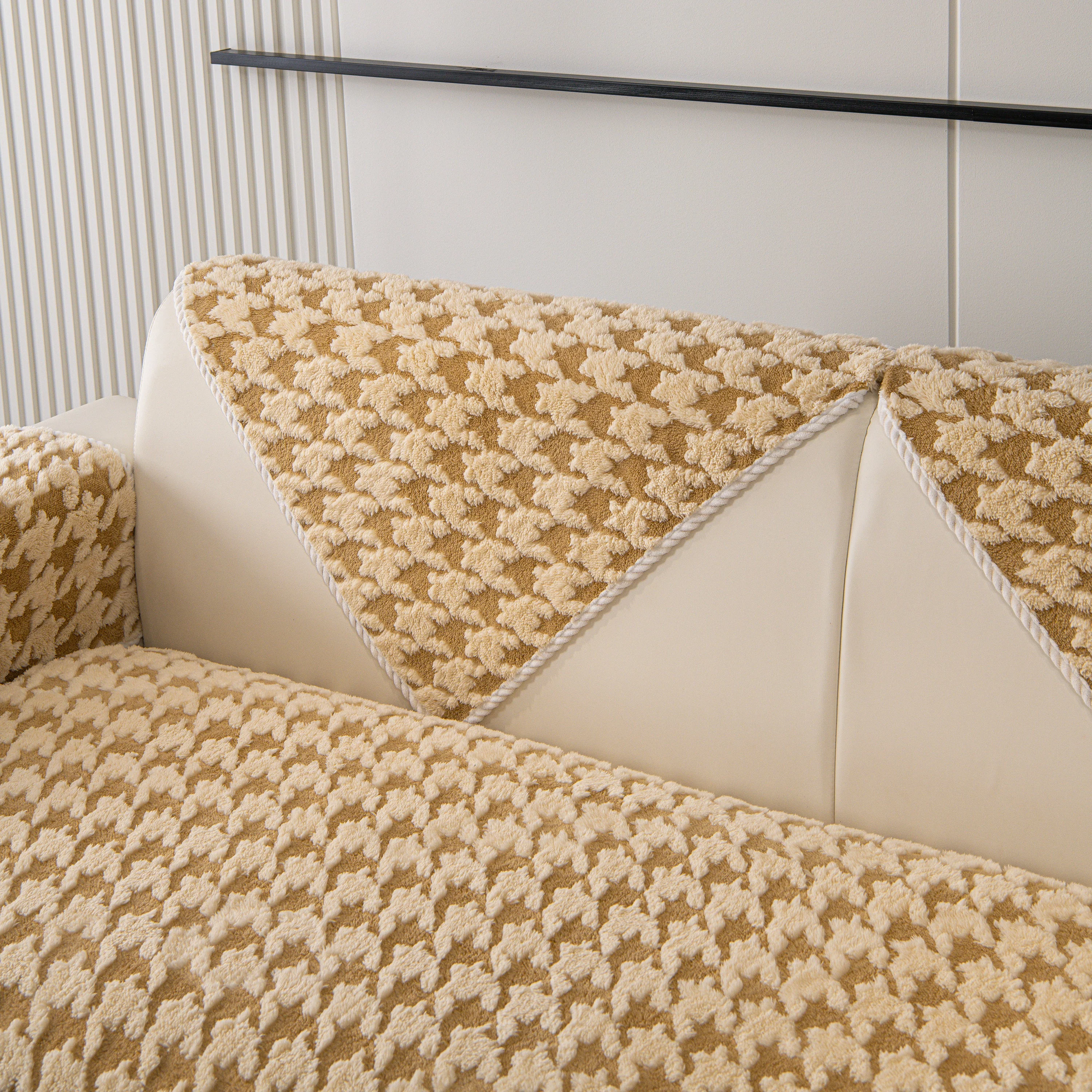Winter Thickened Sherpa Fleece Houndstooth Sofa Cushion, Non-slip Sofa Cover with Plush - Image 93