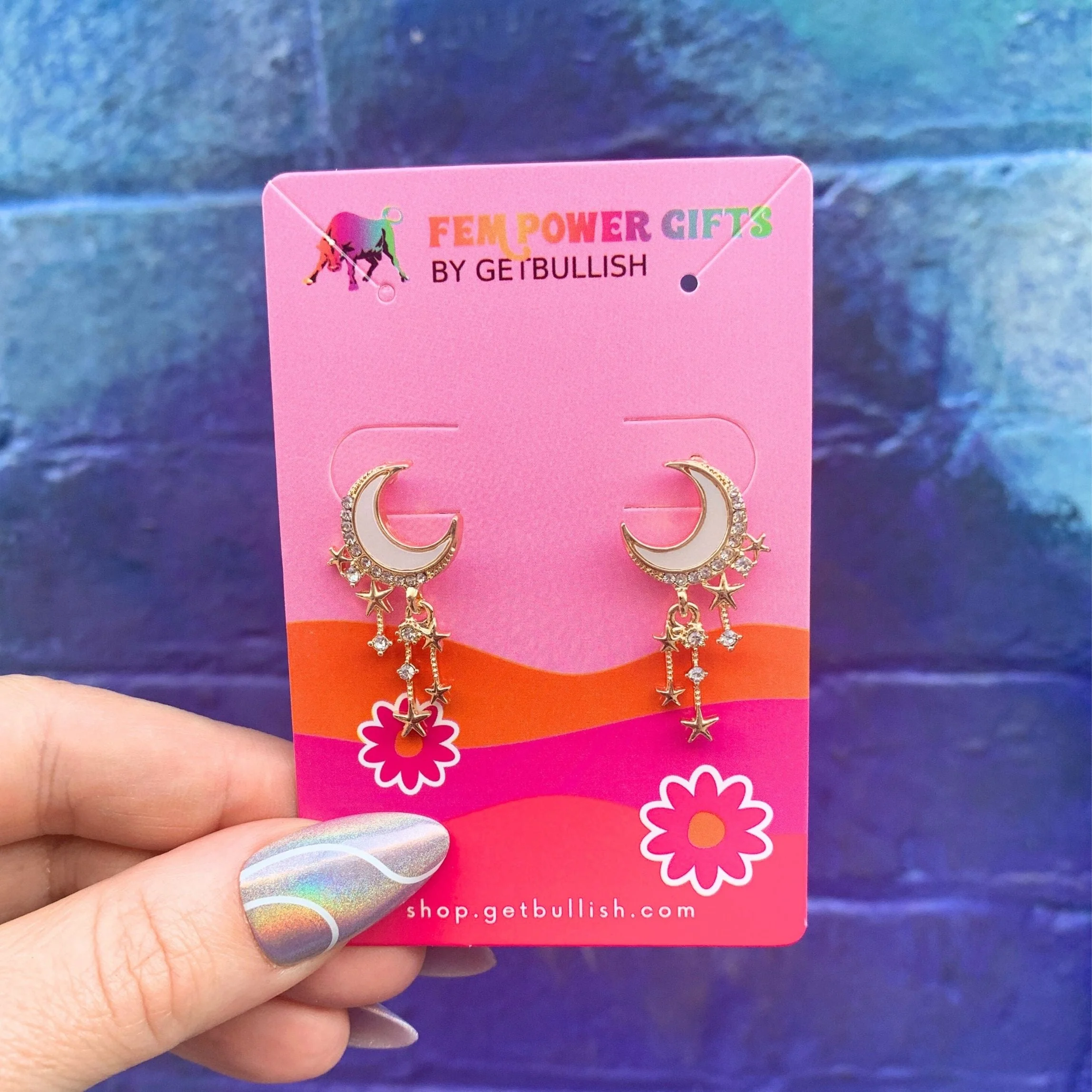 Witchy Moon Earrings | Gold Ivory Crescent and Star Drop Earrings - Image 4