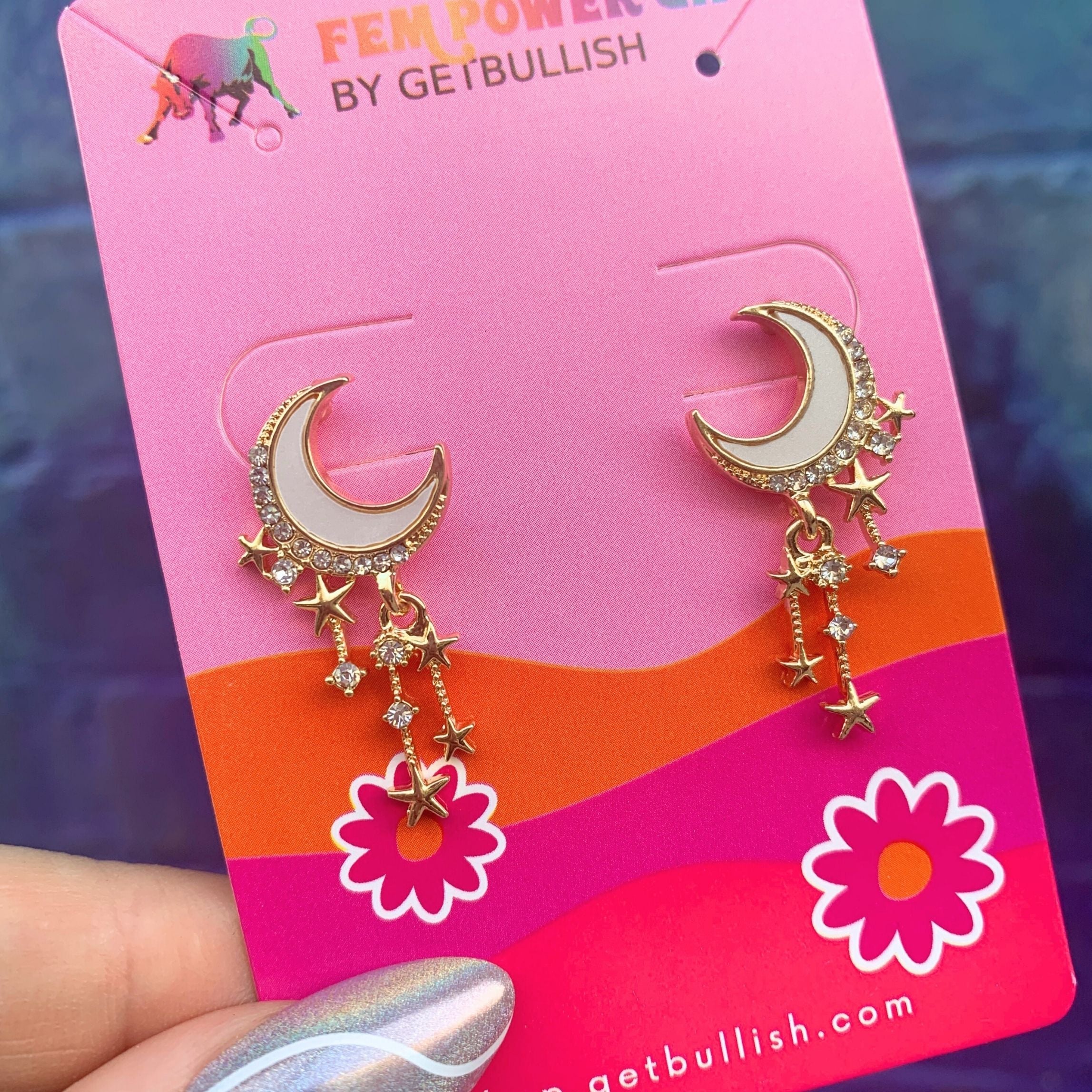 Witchy Moon Earrings | Gold Ivory Crescent and Star Drop Earrings - Image 5