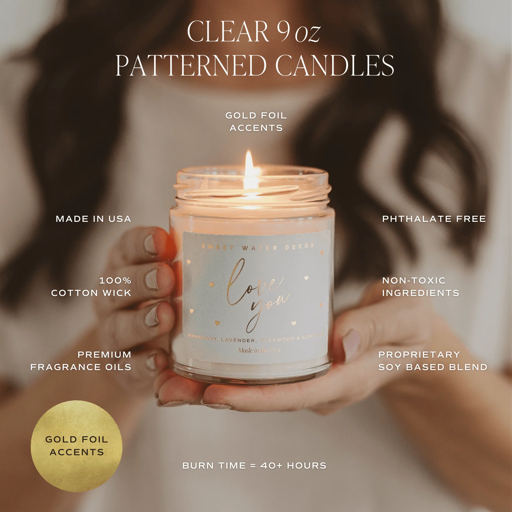 With Love Soy Patterned Candle - Clear Jar - 9 oz - Image 4