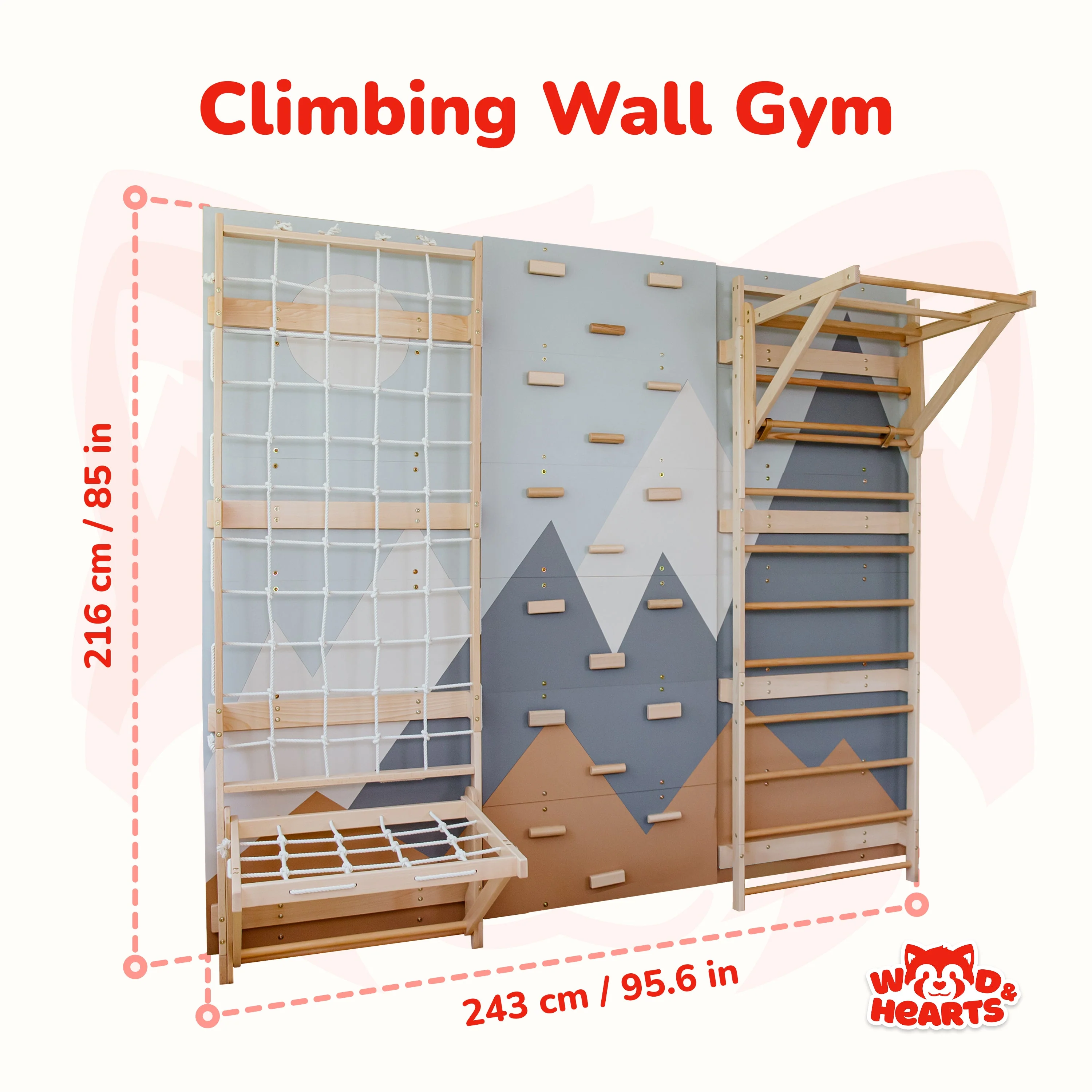 Wood and Hearts 3-in-1 Swedish Ladder Wall Gym for Kids 3+ - Image 8