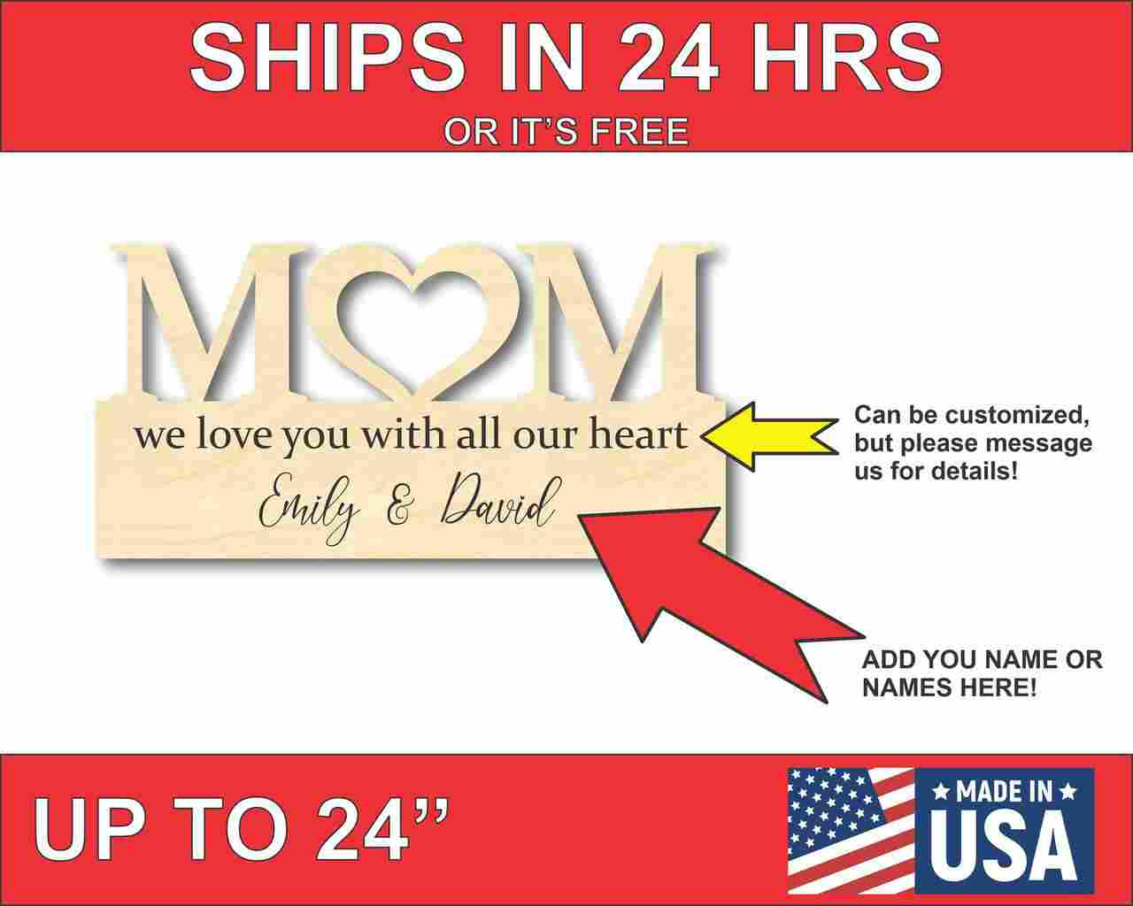 Wood Love Mother's Day Gift Customizable Cutout Finished or Unfinished up to 48" Wide - Home Decor DIY - Image 2