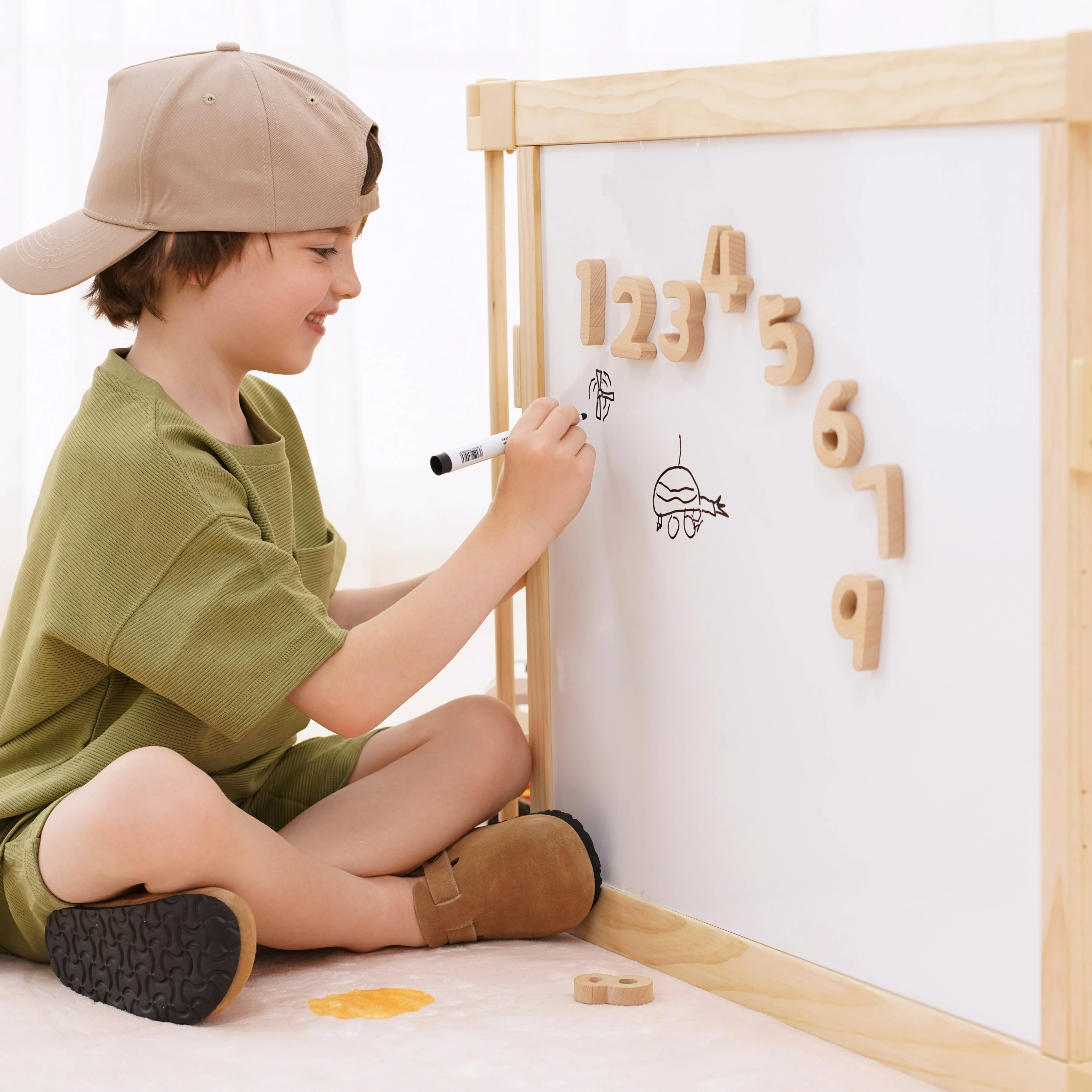 Wooden Baby Playpen with Mirror & Whiteboard Panel – Foldable 63" x 63" Montessori Sensory Play Yard - Image 3