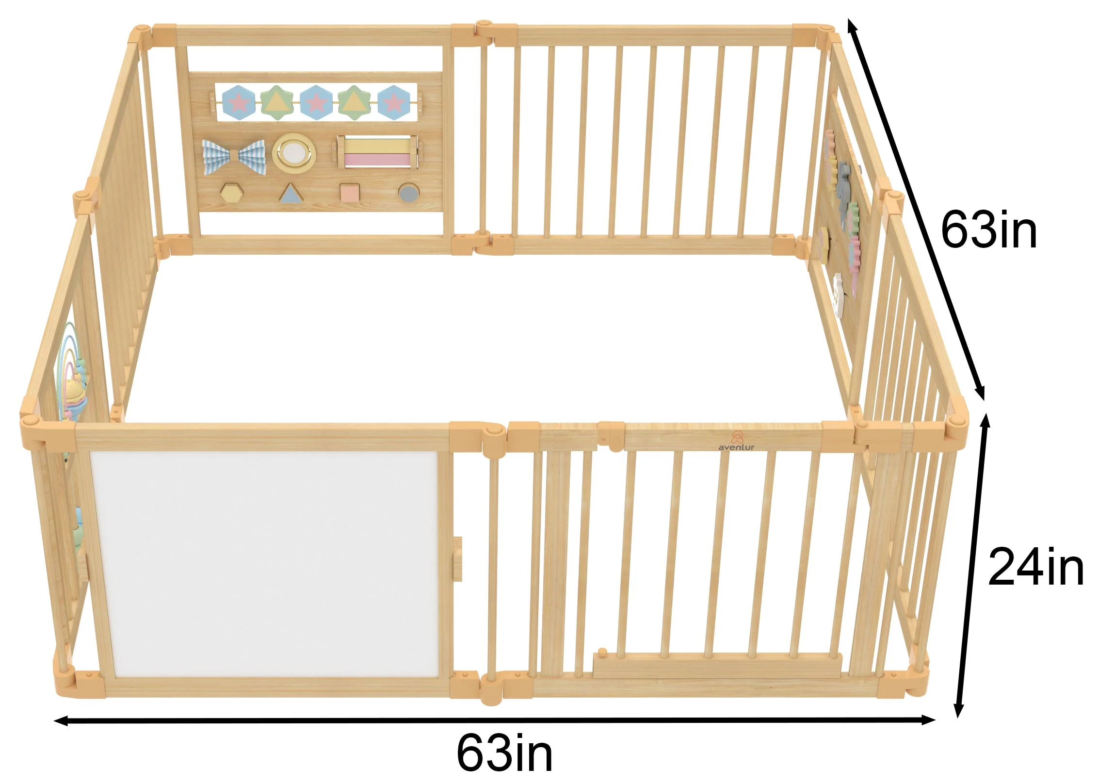 Wooden Baby Playpen with Mirror & Whiteboard Panel – Foldable 63" x 63" Montessori Sensory Play Yard - Image 5