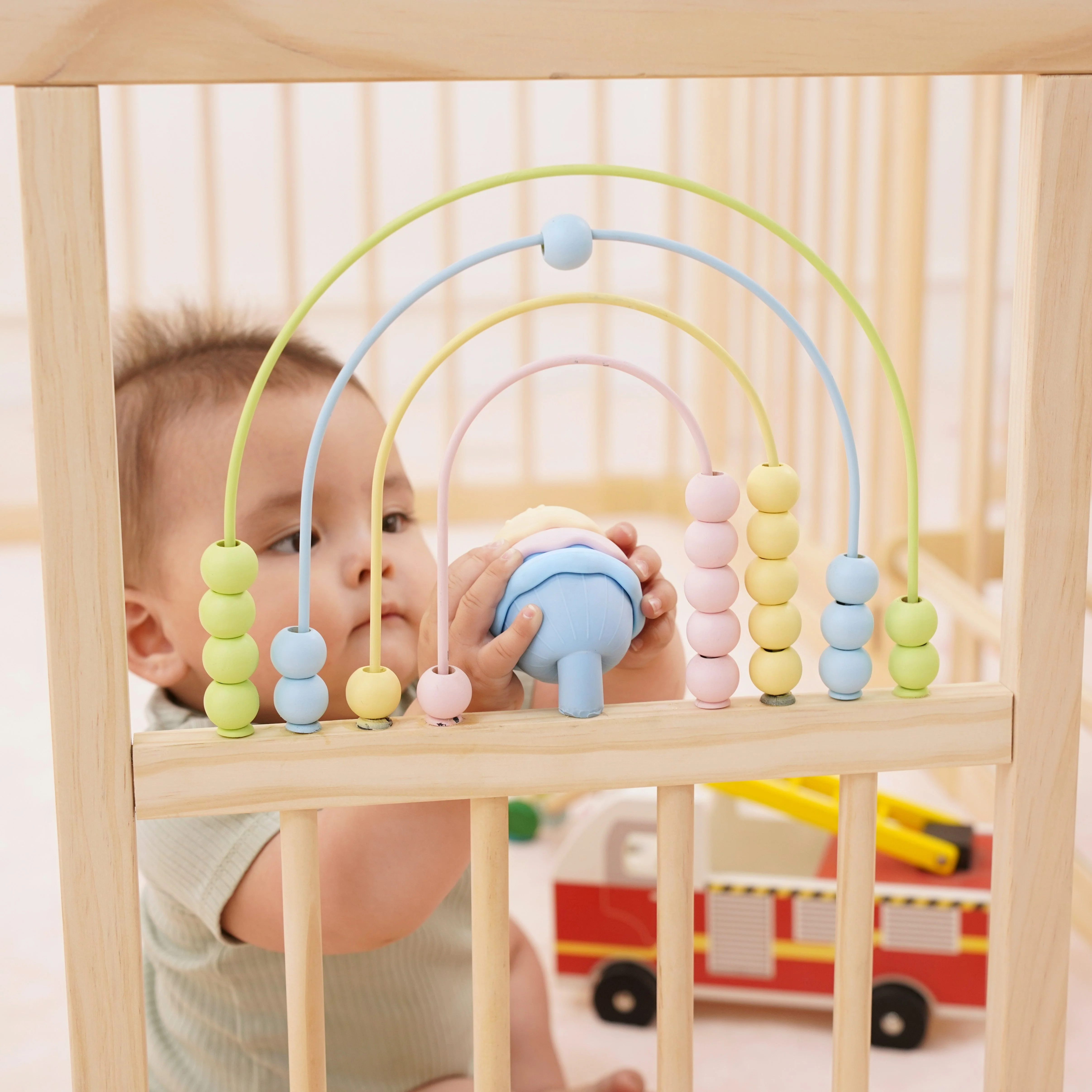 Wooden Baby Playpen with Mirror & Whiteboard Panel – Foldable 63" x 63" Montessori Sensory Play Yard - Image 7