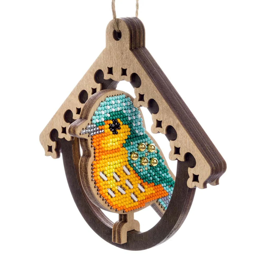Wooden Bead Embroidery Kit ‚Äì ‚ÄúBird In Birdhouse‚Äù FLK-580 - Image 4