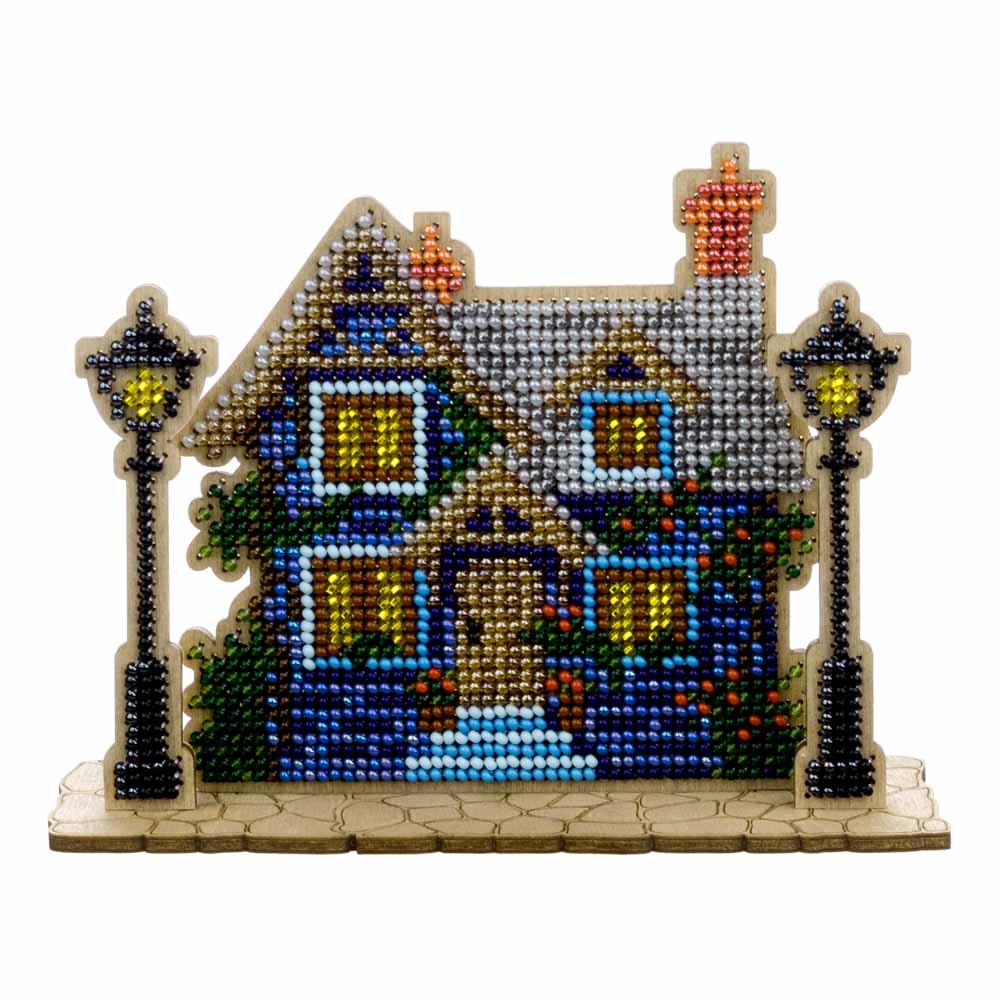 Wooden Bead Embroidery Kit ‚Äì ‚ÄúHouse with Lanterns‚Äù FLK-588 - Image 2