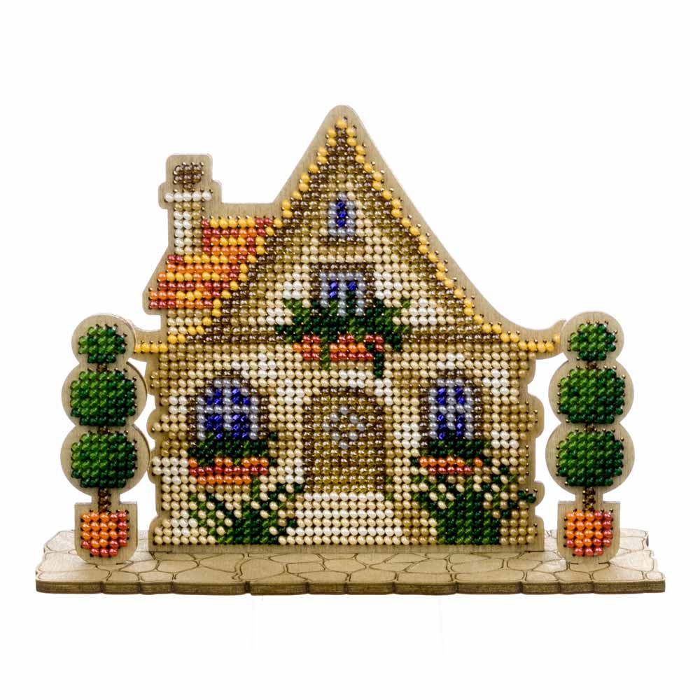 Wooden Bead Embroidery Kit ‚Äì ‚ÄúHouse With Topiary‚Äù FLK-589 - Image 2