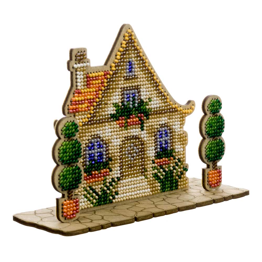 Wooden Bead Embroidery Kit ‚Äì ‚ÄúHouse With Topiary‚Äù FLK-589 - Image 3