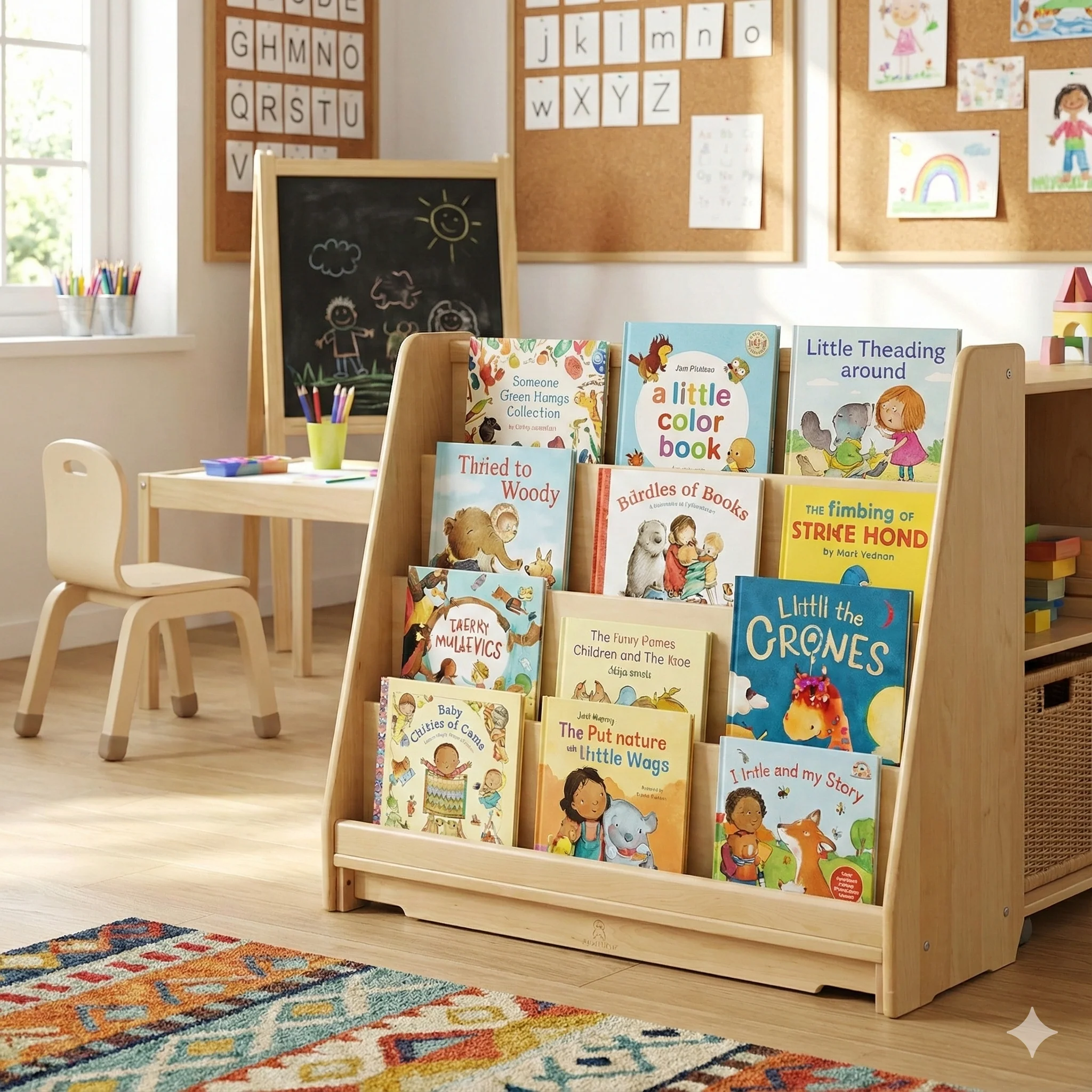 Wooden Classroom Bookshelf – 4 Tier Front-Facing Display | 32" H x 36.5" W x 14.5" D - Image 3