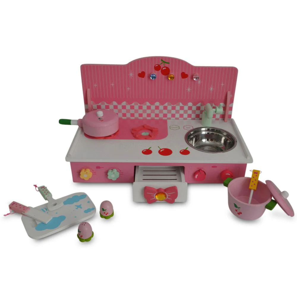 Wooden Pink Toy Kitchen Play Set 22 Inches - Image 2