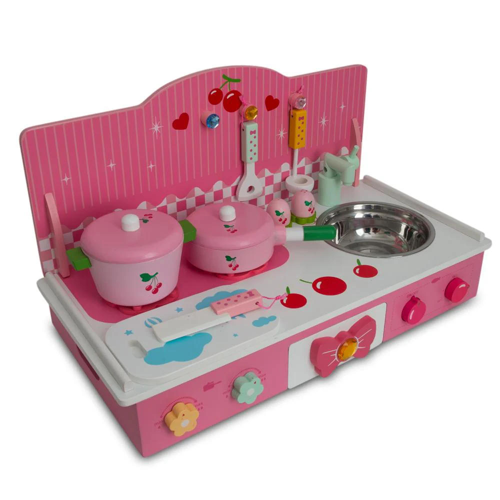 Wooden Pink Toy Kitchen Play Set 22 Inches - Image 4