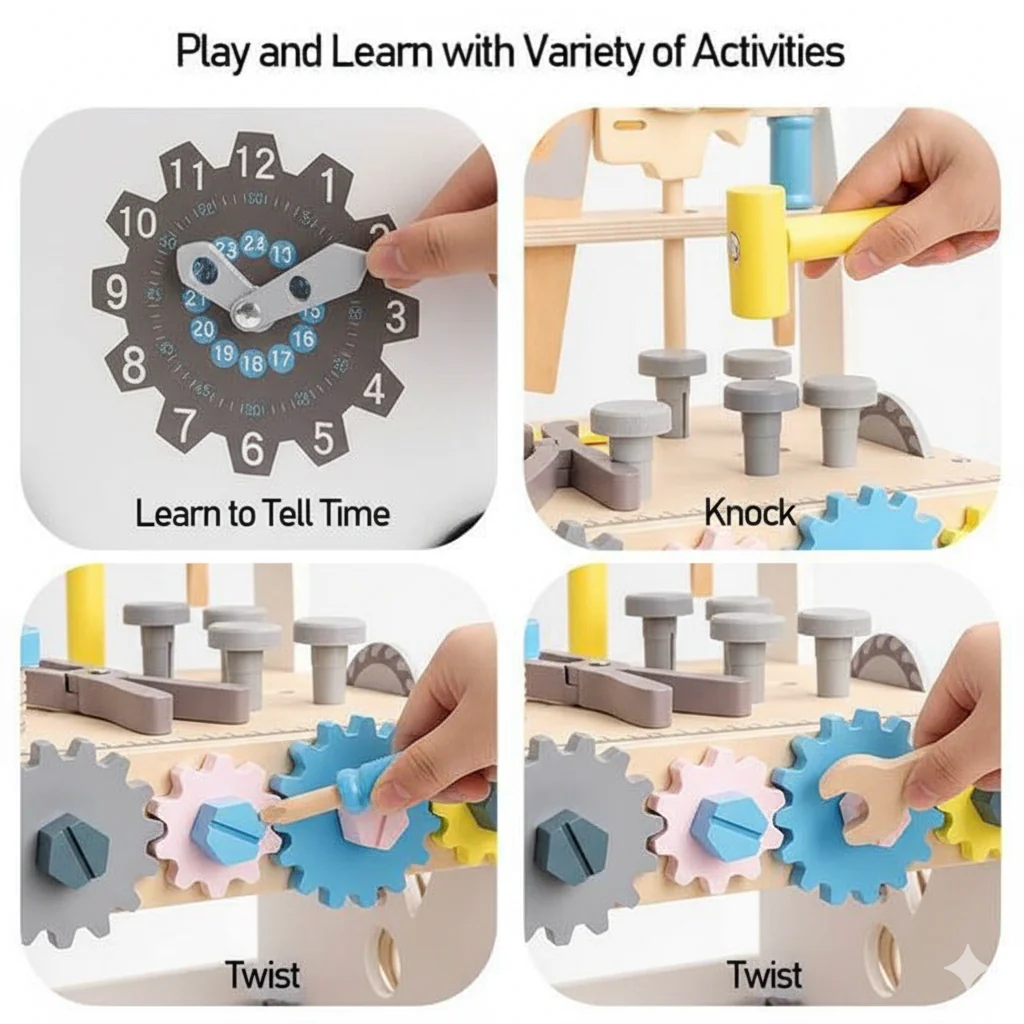Wooden Tool Walker – Multi-Activity Learning Wagon for Toddlers - Image 5