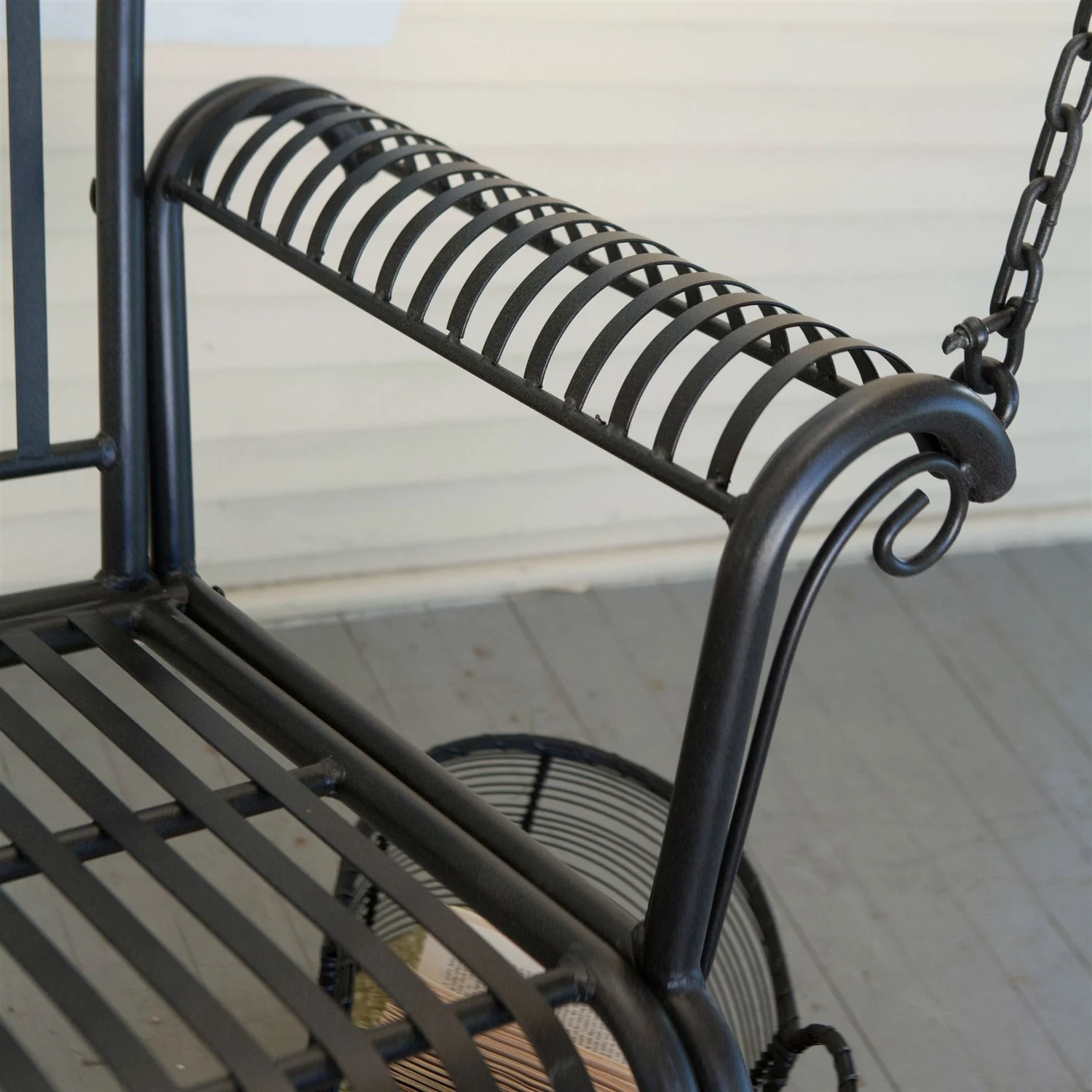 Wrought Iron Outdoor Patio 4-Ft Porch Swing in Black - Image 3