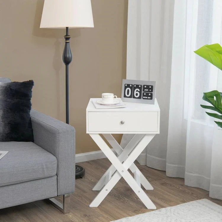 X-Shape 1 Drawer Nightstand End/Side Table Storage in White - Image 3