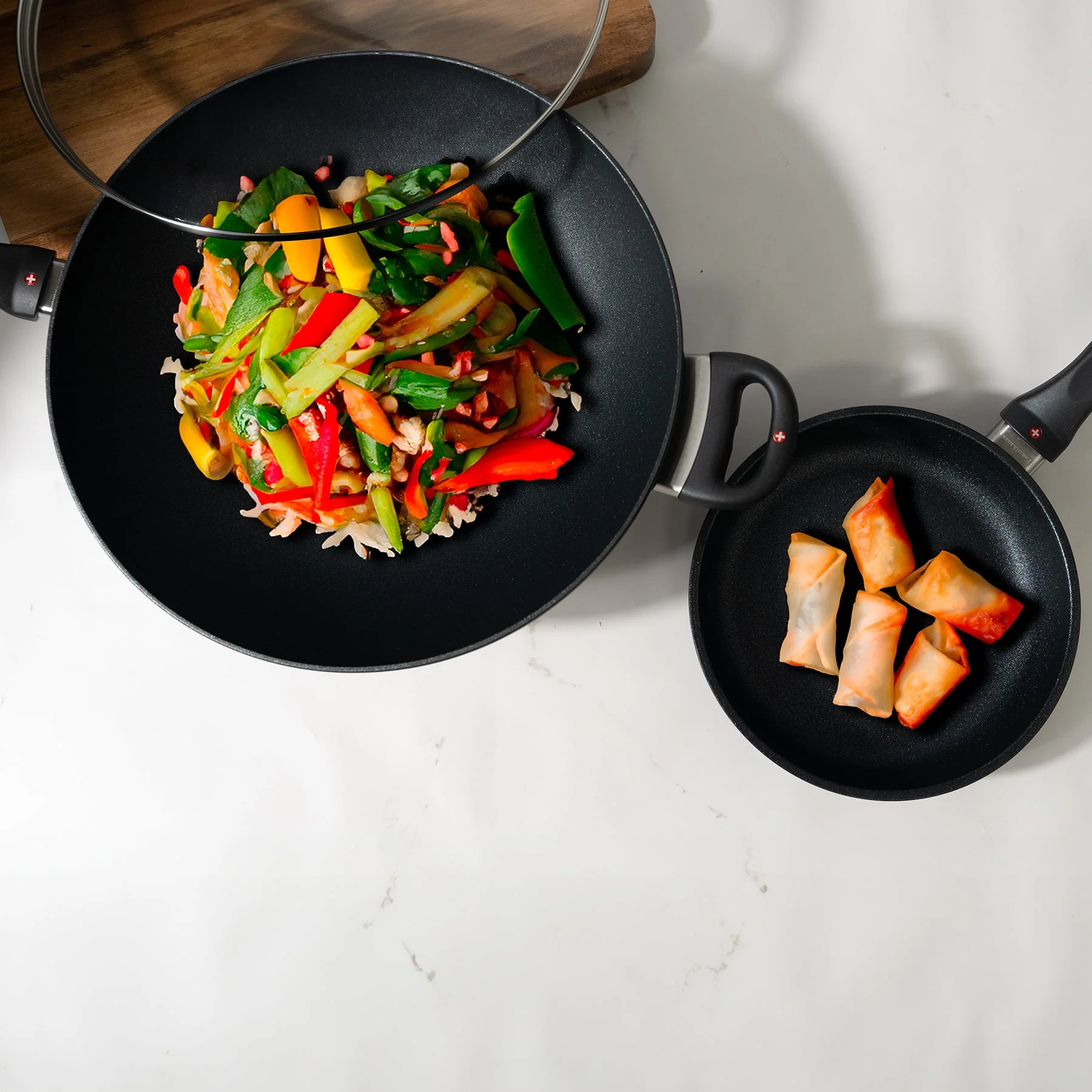 XD Nonstick 8" Fry Pan & 12.5" Wok with Glass Lid Set - Image 2